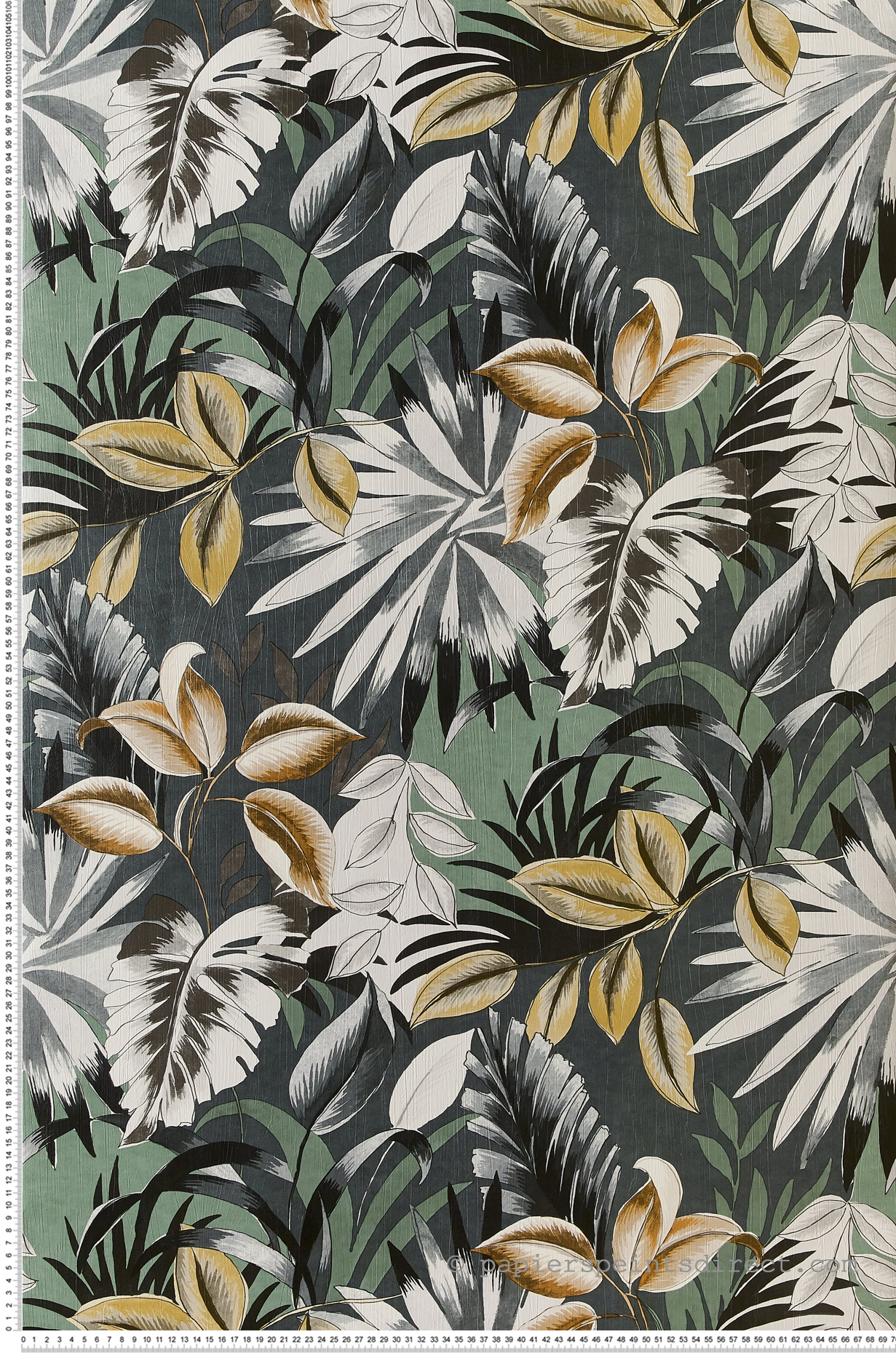 Papier peint jungle Foresta Vert de gris - Rio Madeira de Casamance | Réf. CAS-74260252