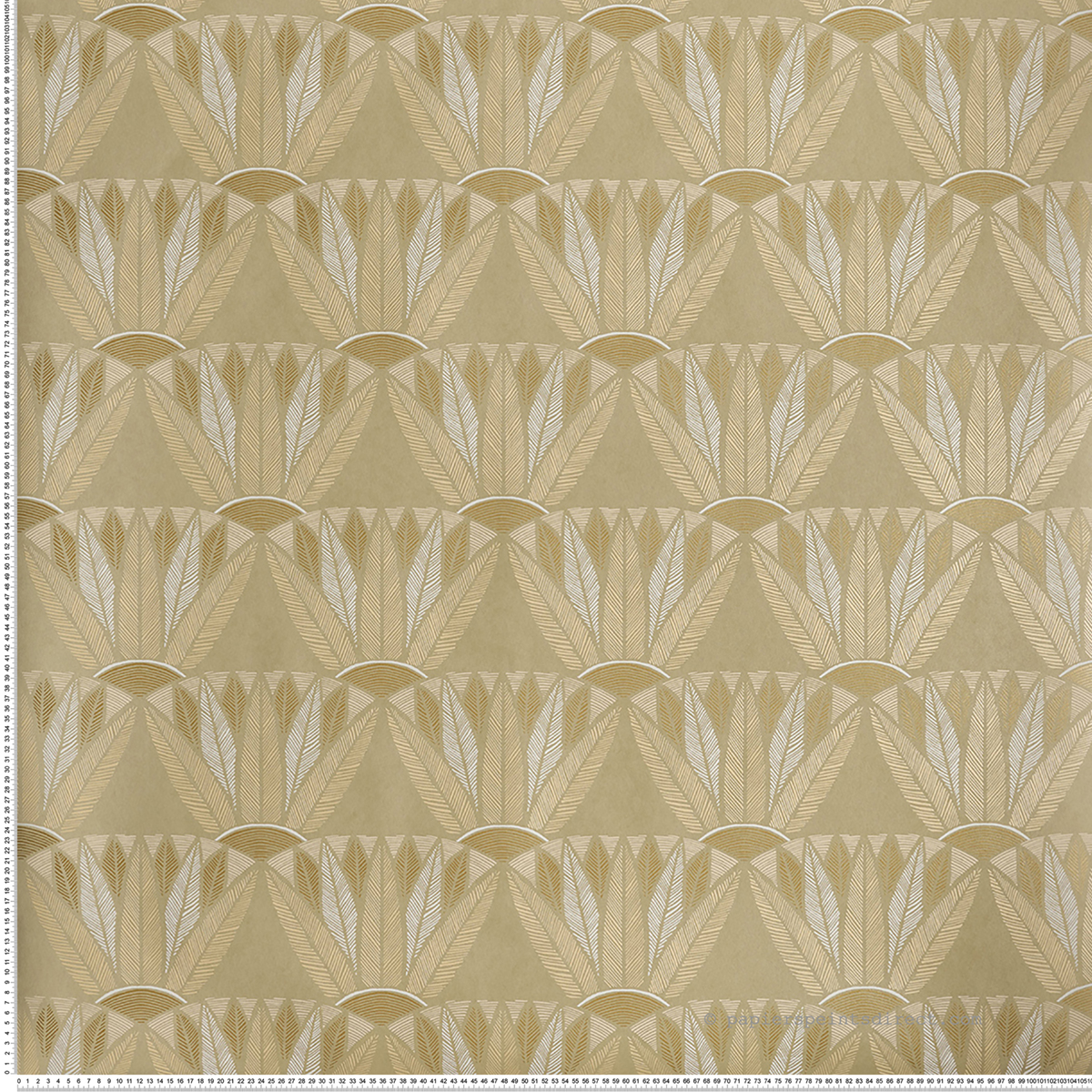 Papier peint Palmette Castalia vert cendré doré - Bord Du Nil de Casamance | Réf. CAS-76161732