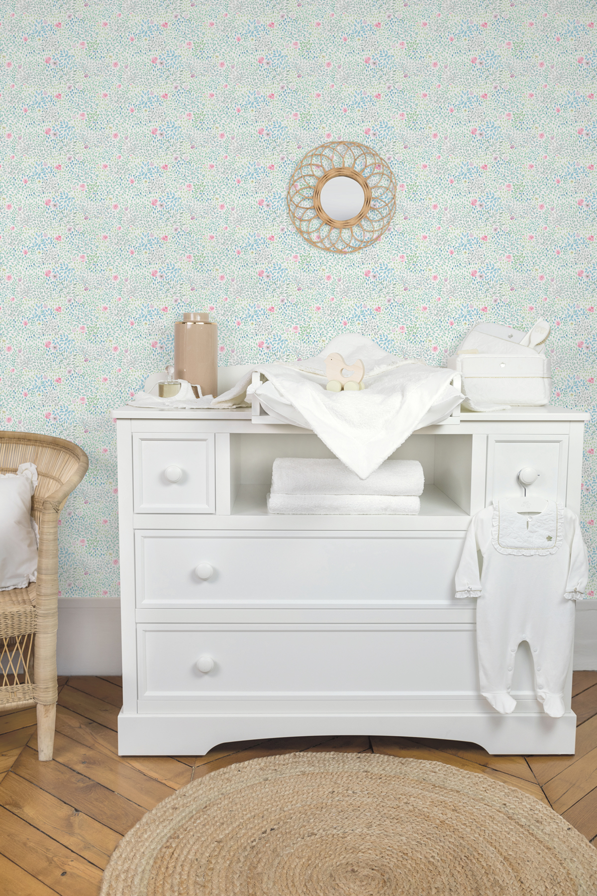 Papier Peint Herbier Fleurs vert - Tartine et Chocolat de Lutèce  | Réf. LTC-36200804