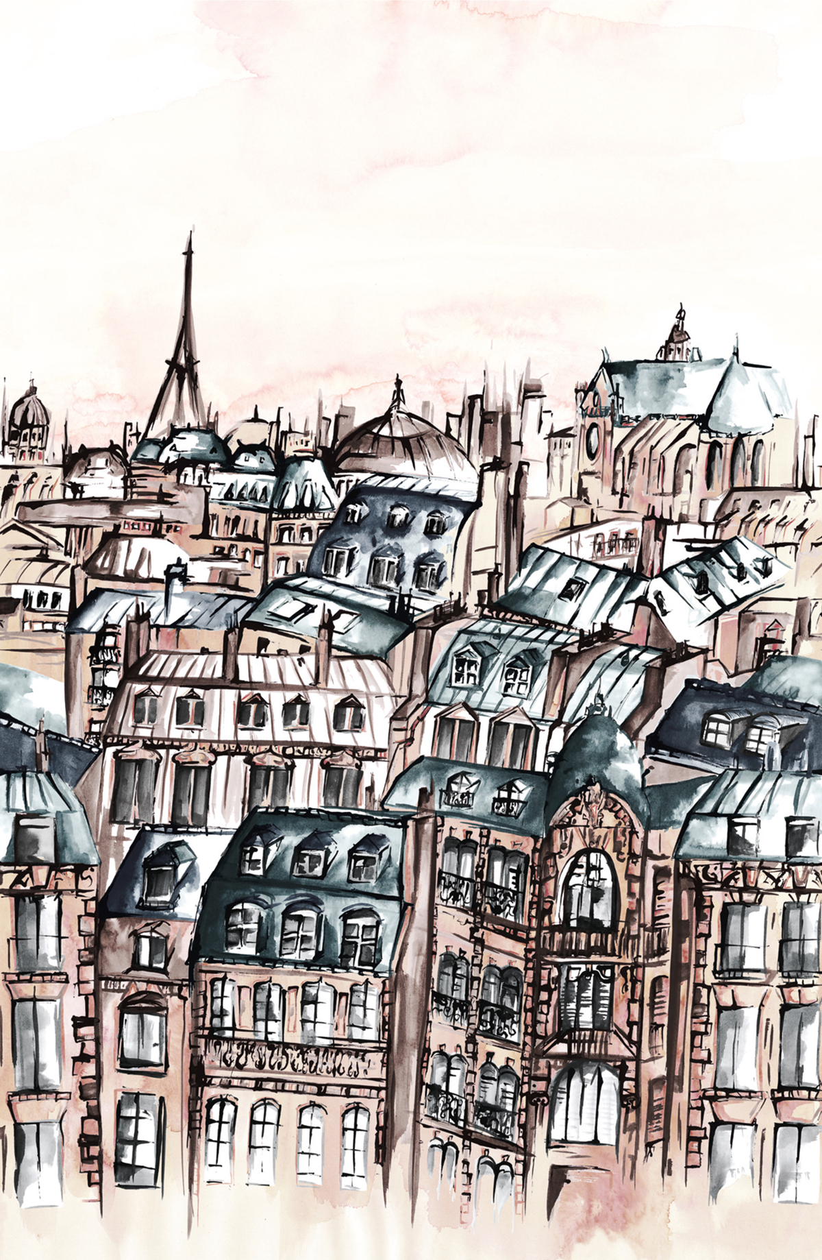 Papier peint panoramique Paris Grands Boulevards rose - Panoramas de Casamance | Réf. CAS-74981936