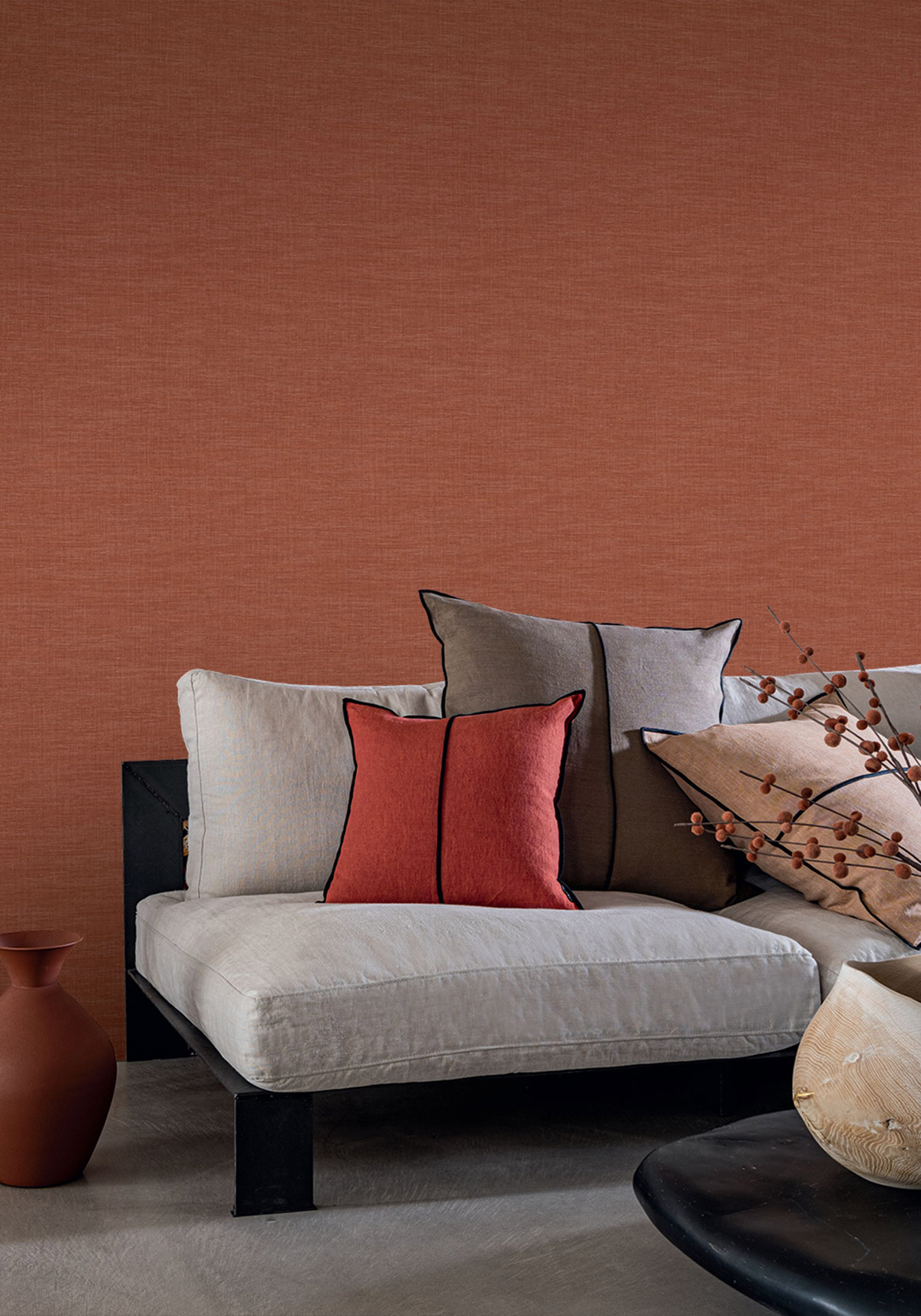 Papier peint Lin Shinok orange flamboyant - Le Lin 3 de Casamance | Réf. CAS-F73819874