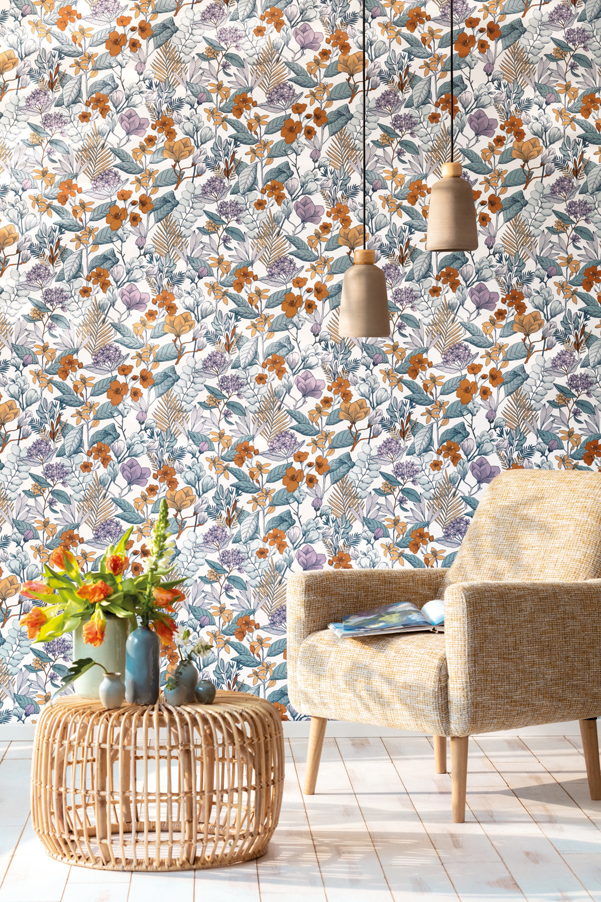 Papier peint Herbier Fleuri May parme - Flower Power de Casélio | Réf. FLP101855060