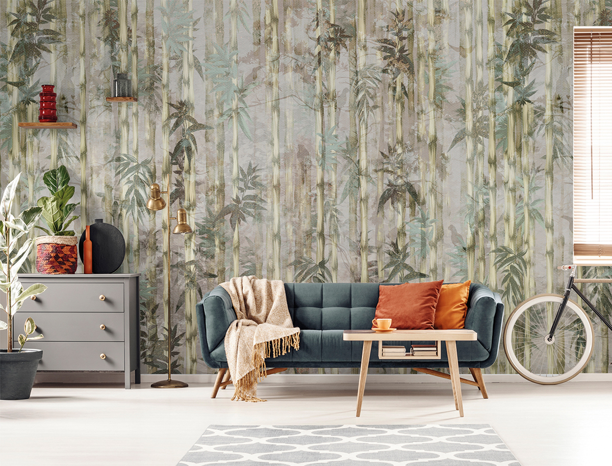 Papier peint panoramique Forêt de Bambou beige rosé - Panorama 2 de Lutèce | Réf. LTC-PAN1521C