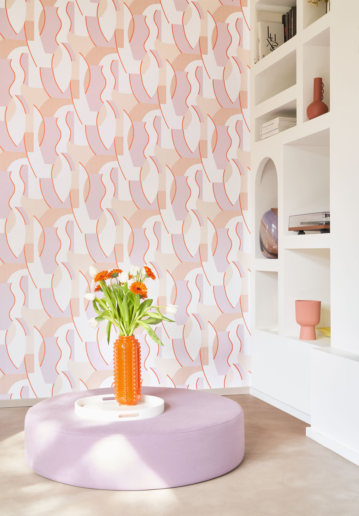Papier peint Vagues Concept parme corail métallisé - Milano Sixties de Casadéco | Réf. MISI89335151