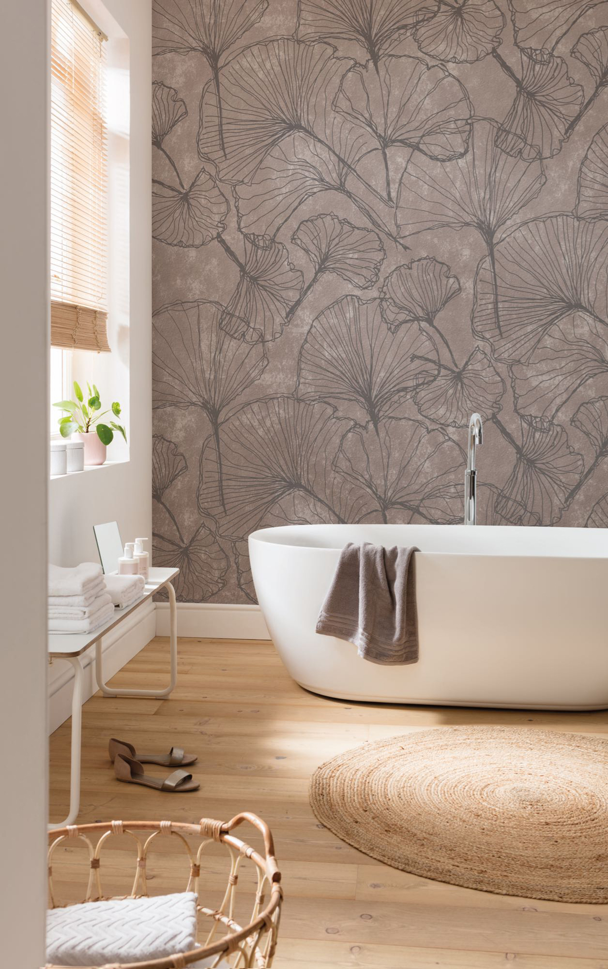 Papier peint panoramique Ginko Feuillage beige brun - Seasons de Komar