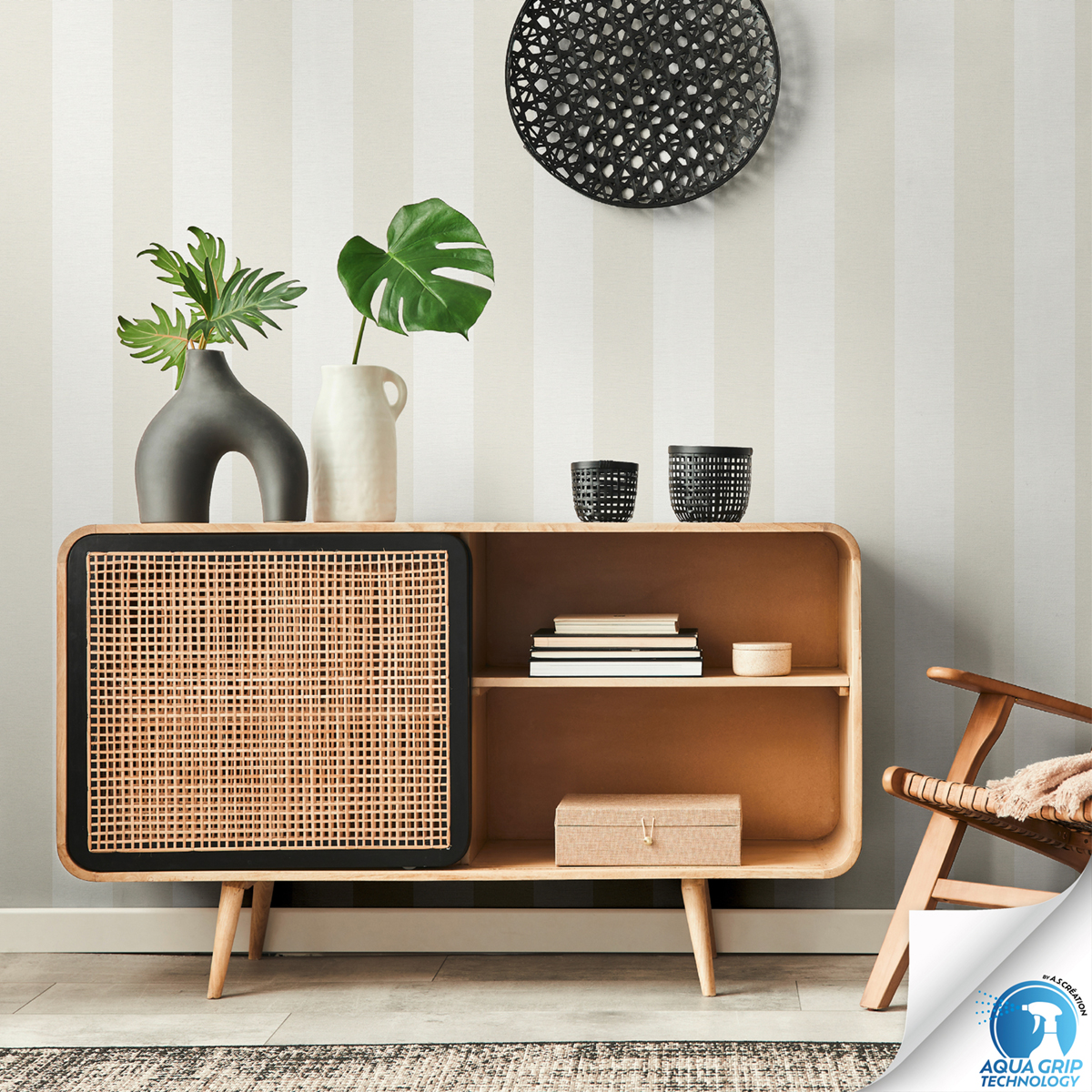 Papier peint préencollé Rayures lin crème - Designdrop d'A.S. Création AMB1 | Réf. AS-787217