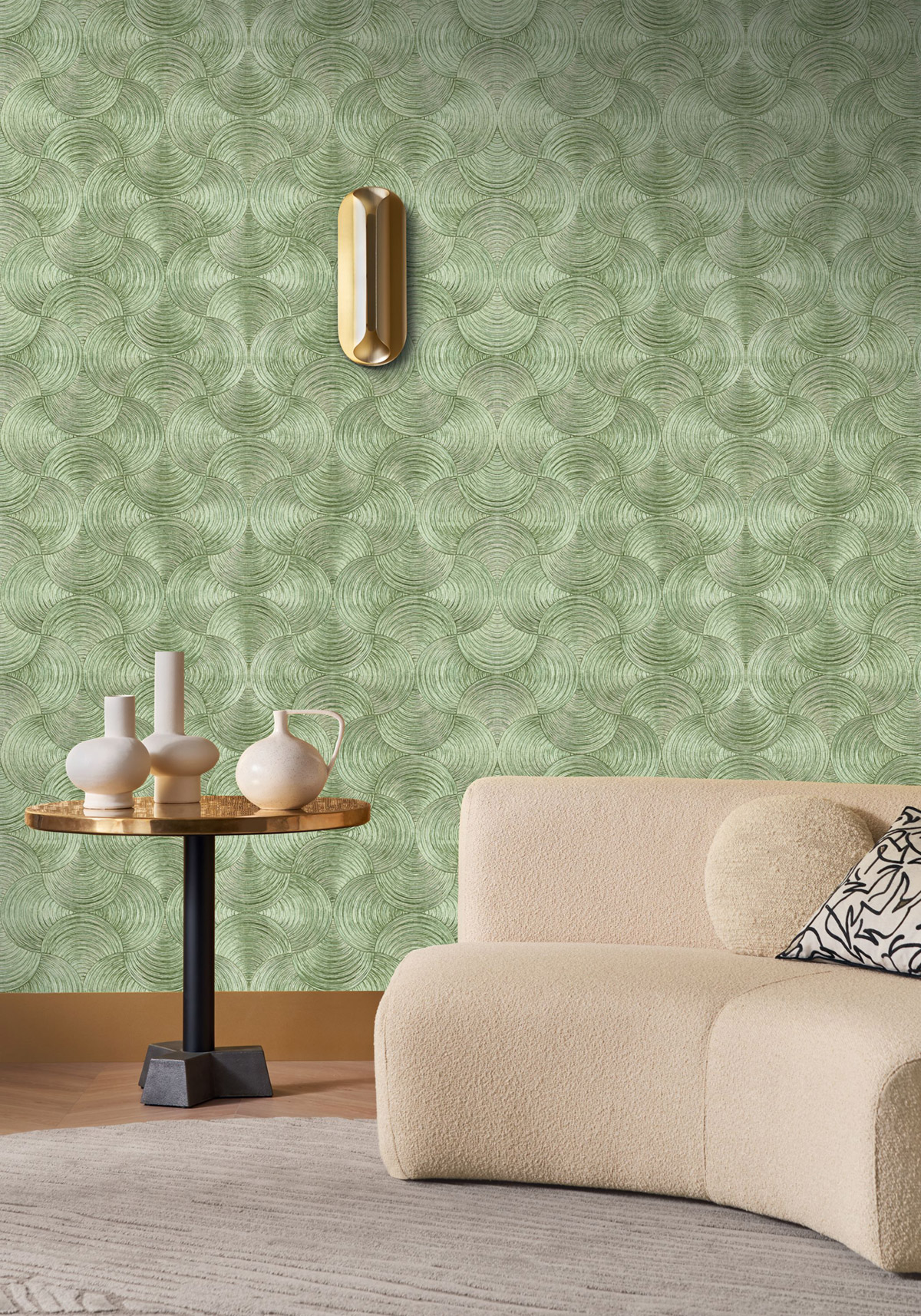 Papier peint Éventail Art Déco Aphélie vert métallisé - Magnitude de Casamance | Réf. CAS-76620202