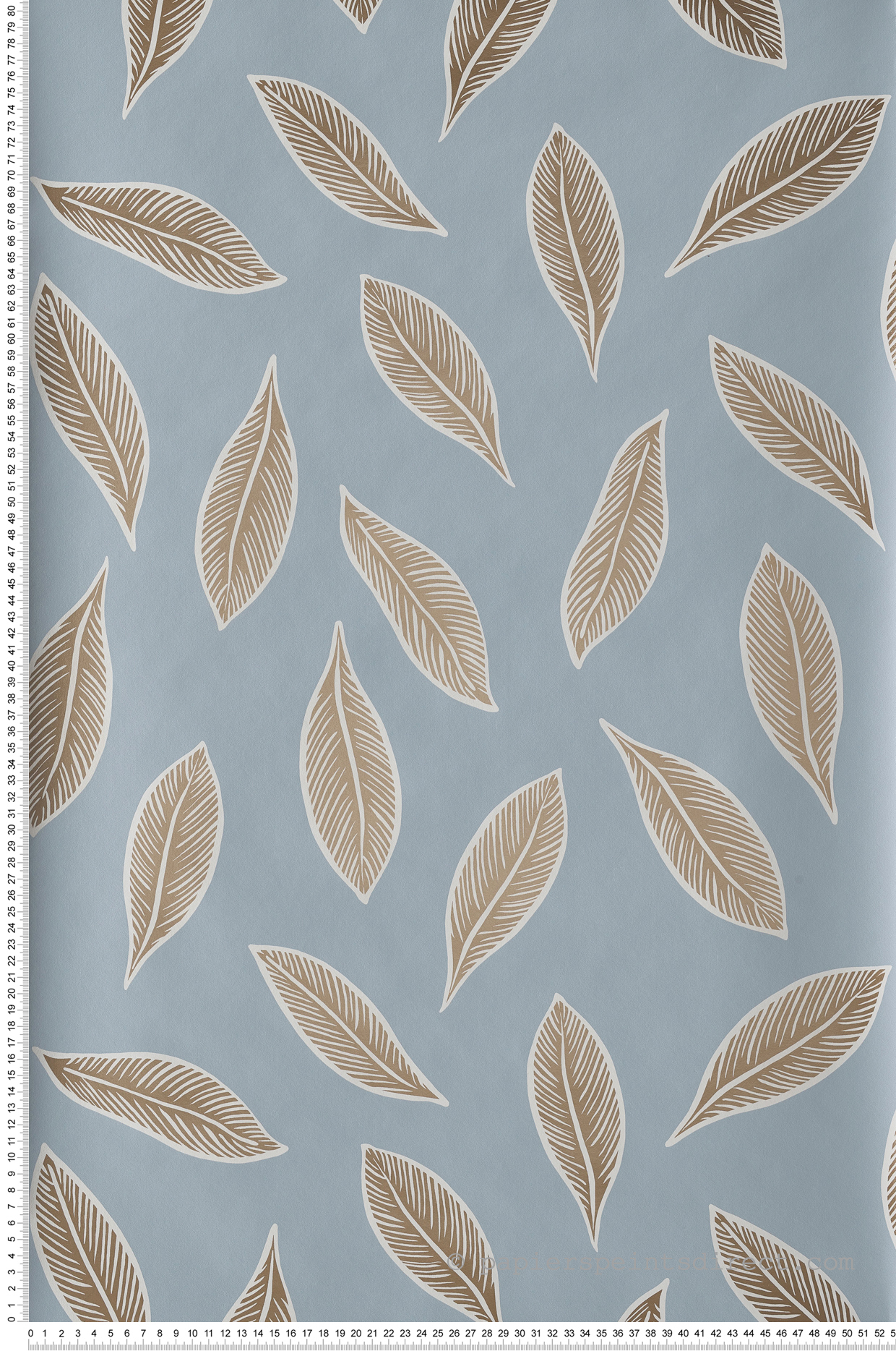 Papier peint feuilles Gabon bleu doux/doré - L'odyssée de Casélio | Réf. OYS101446000