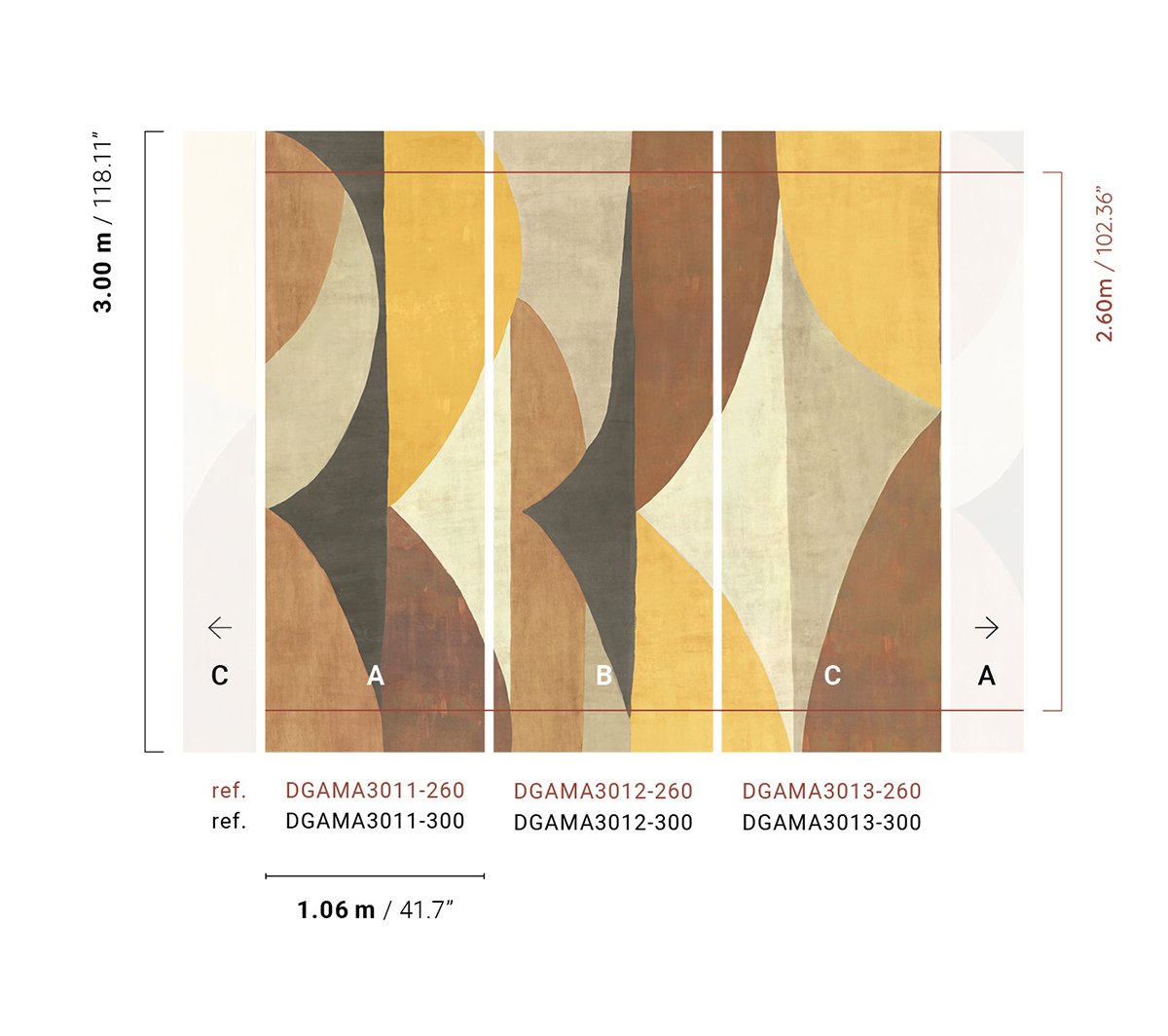 Papier peint panoramique Fresque Arrondie Luana curry - A H260 - Amani de Masureel AMB2| Réf. MAS-DGAMA3011-260