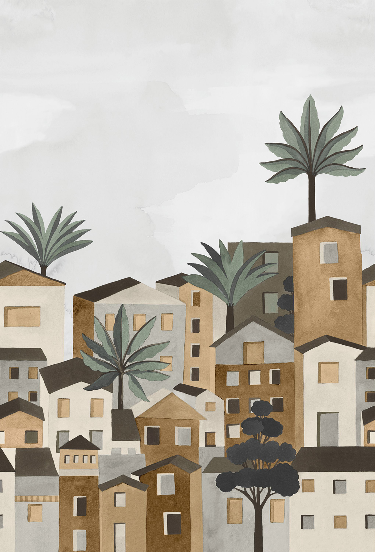 Papier peint Panoramique Vila Viela gris mordoré vinyle sur intissé - Panoramas 2 de Casamance | Réf. CAS-75641528