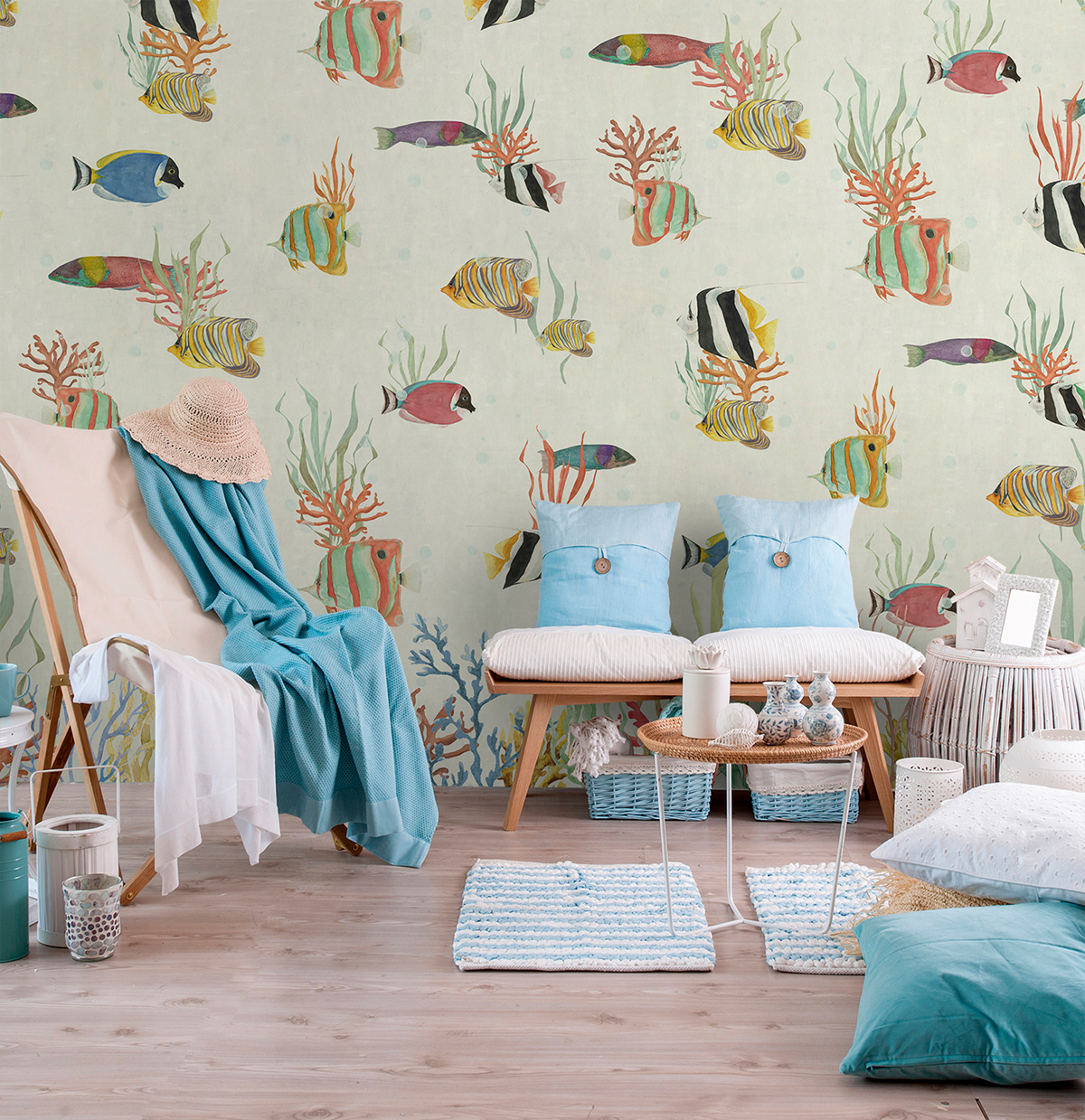 Papier peint panoramique Poisson Océan beige - Panorama 2 de Lutèce | Réf. LTC-PAN1651C