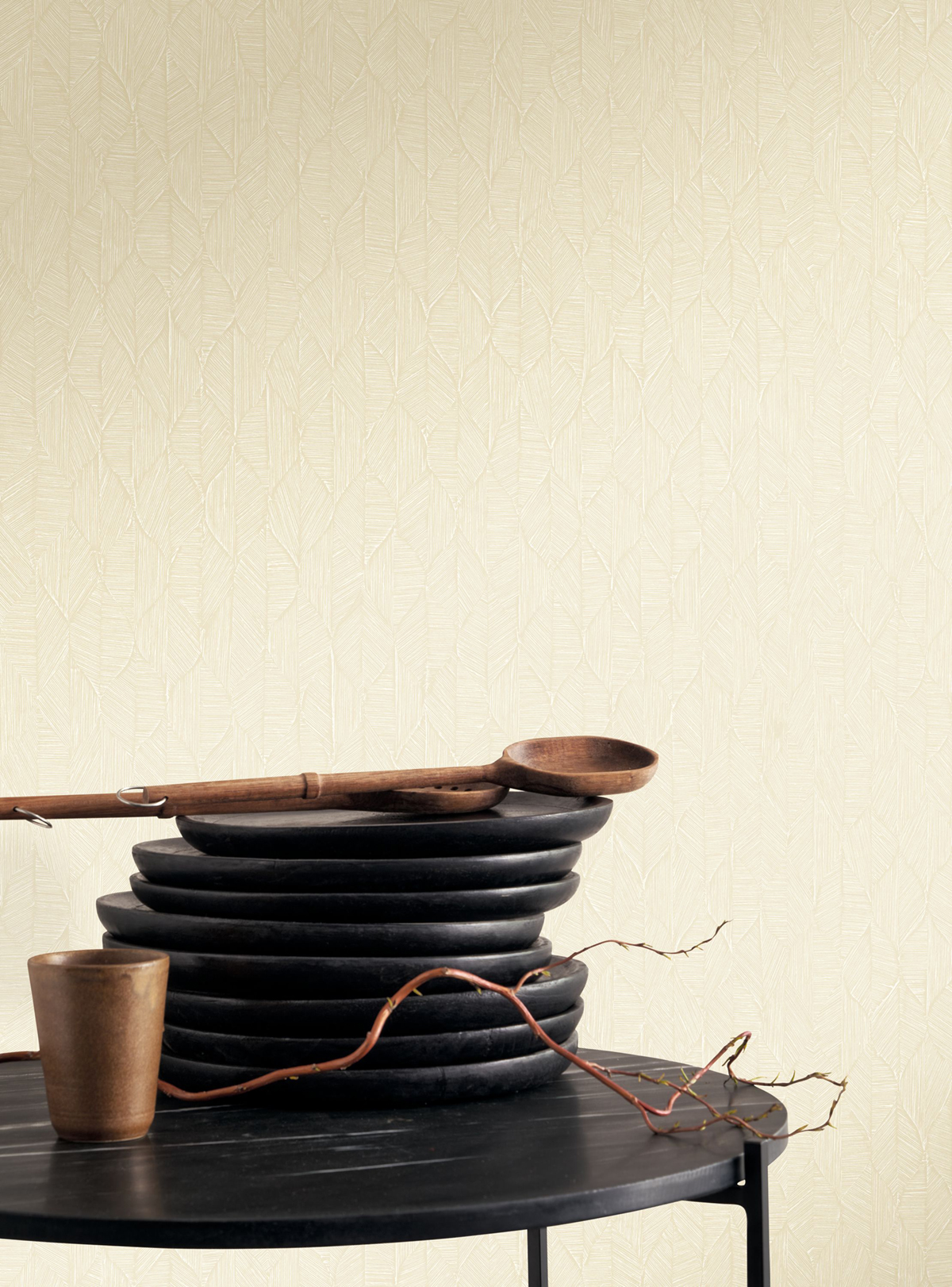 Papier peint Feuille Art Déco Tarrazu beige sable - Vegetals de Casadéco | Réf. VEGE201271221