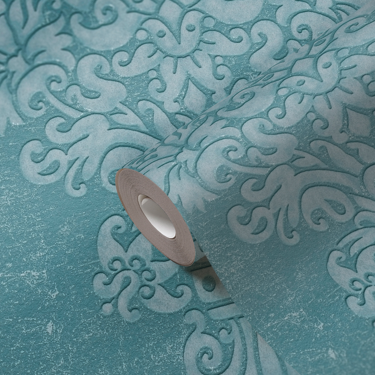 Papier peint Médaillon Baroque turquoise métallisé - Pure Elegance d'A.S. Création AMBD | Réf. AS-397654