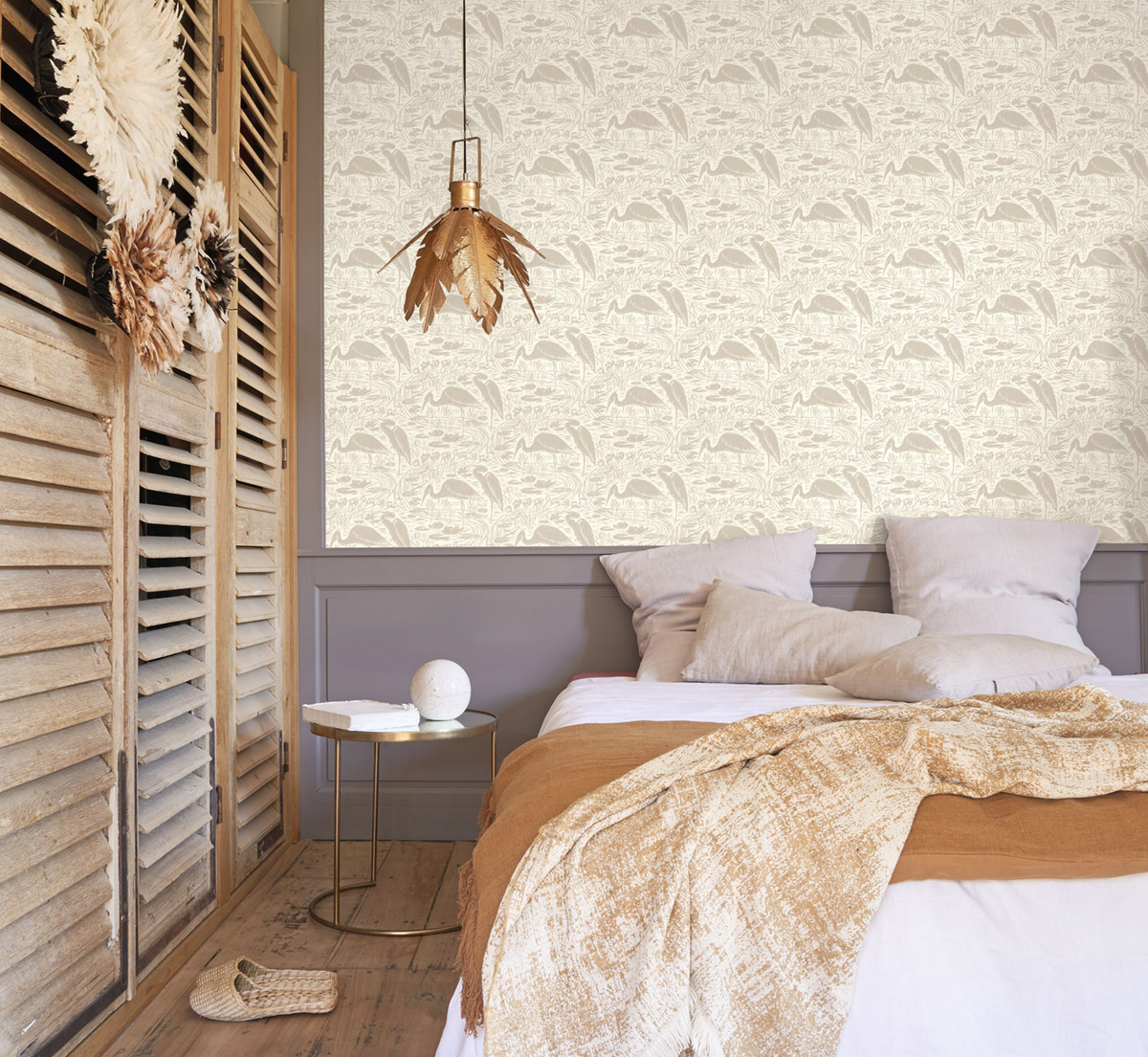 Papier peint Oiseaux Héron Euphrate écru blanc cassé - Babylone de Casadéco | Réf. BBLN89731101