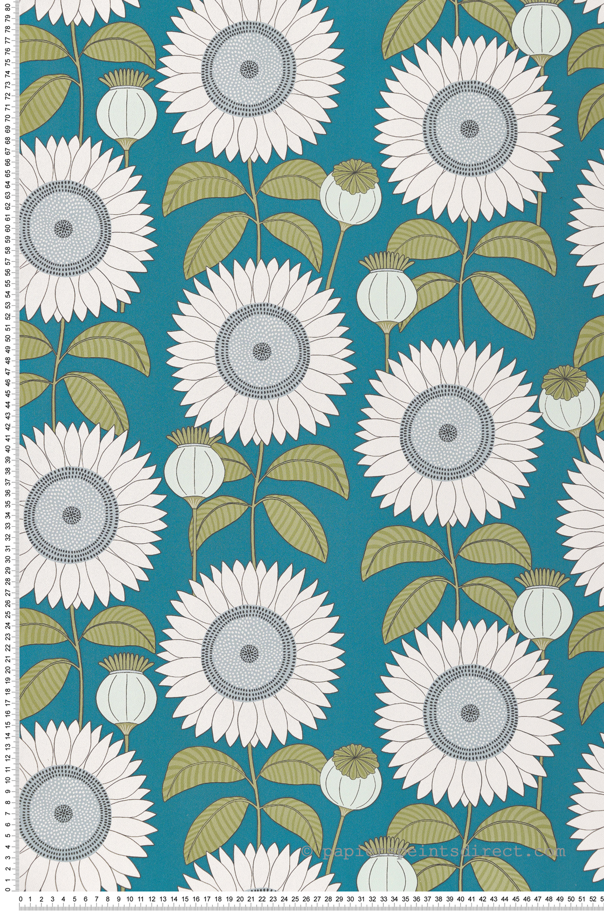 Papier peint Fleur Tournesol bleu pétrole vert - Cuisines & Bains de Lutèce | Réf. LTC-51230501
