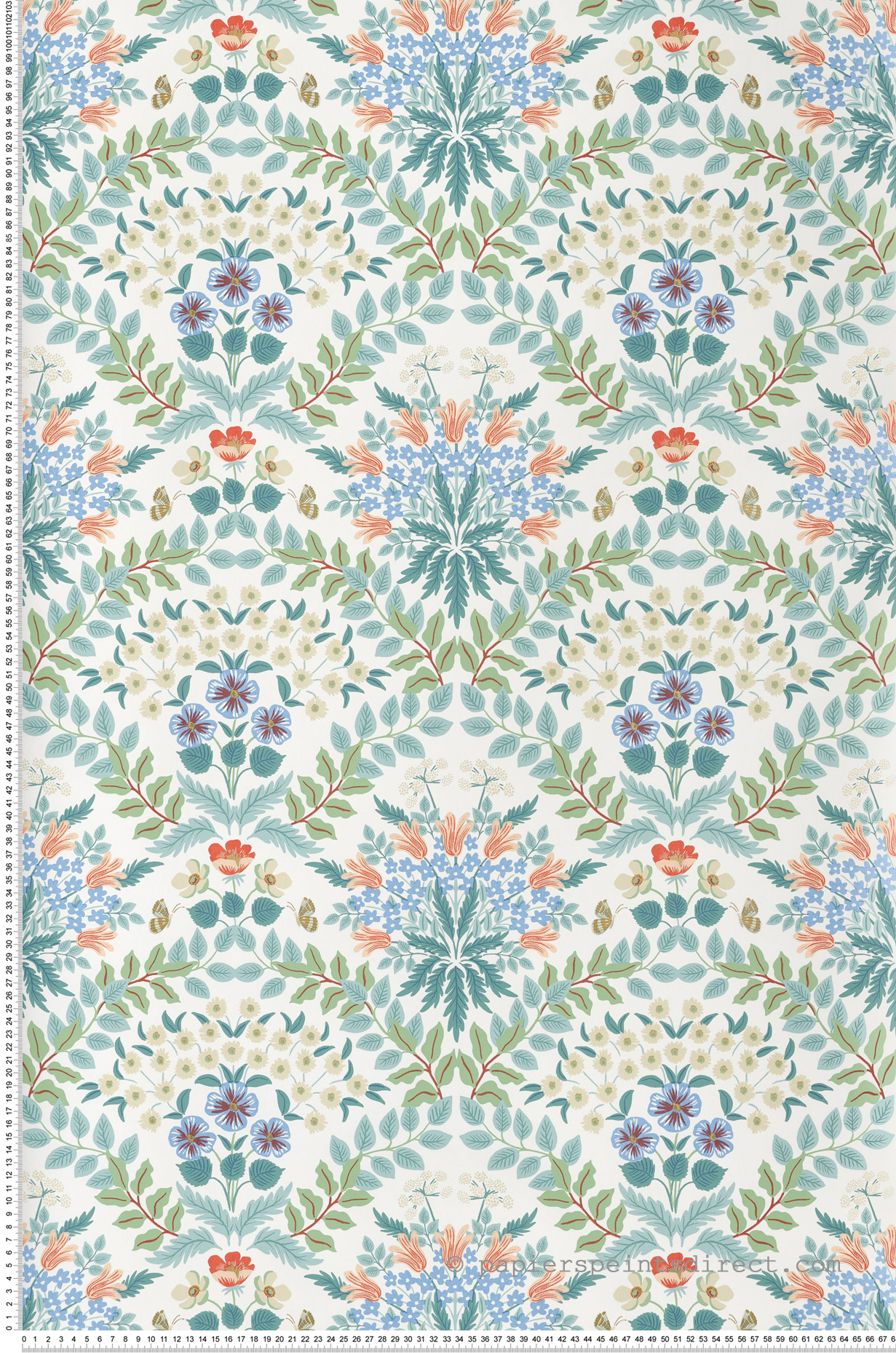 Papier peint Pensée et Fleur Sauvage bleu blanc doré - Rifle Paper Co. 2 de York (Initiales) | Réf. INI-RP7319