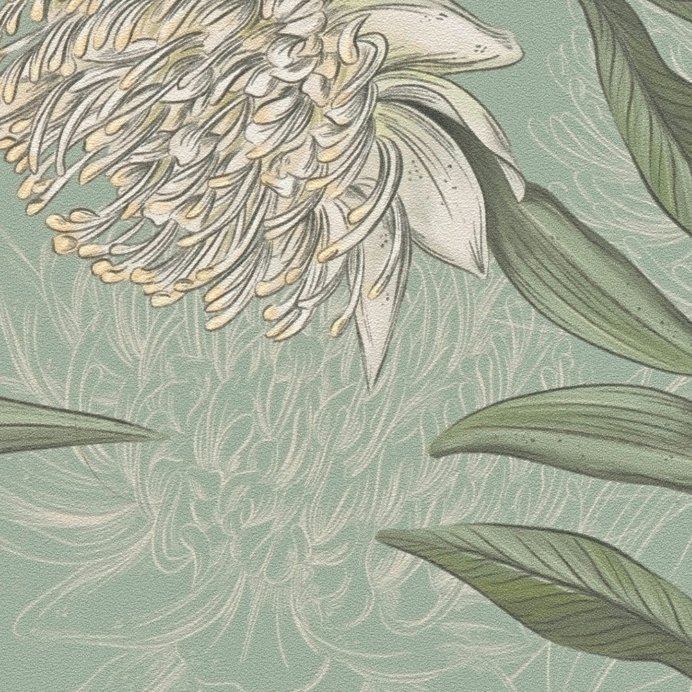 Papier peint Grande Fleur vert de gris - Drawn Into Nature de Livingwalls AMB6| Réf. 39432-2