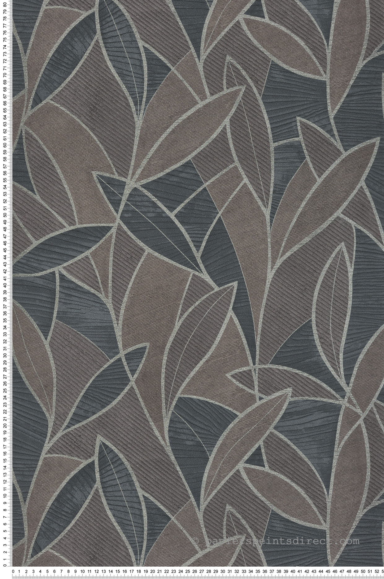 Papier peint Feuille Graphique Sculptée marron gris argenté - Allure de Lutèce | Réf. LTC-AL26234
