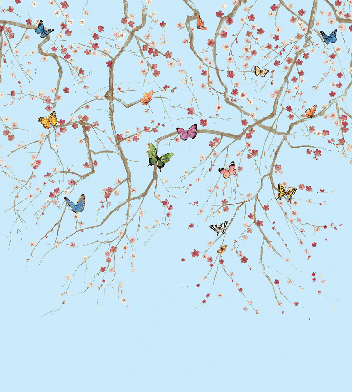 Papier peint panoramique Papillon Japonais bleu ciel - Daisy Bennett d'Initiales | Réf. INI-DB31300M