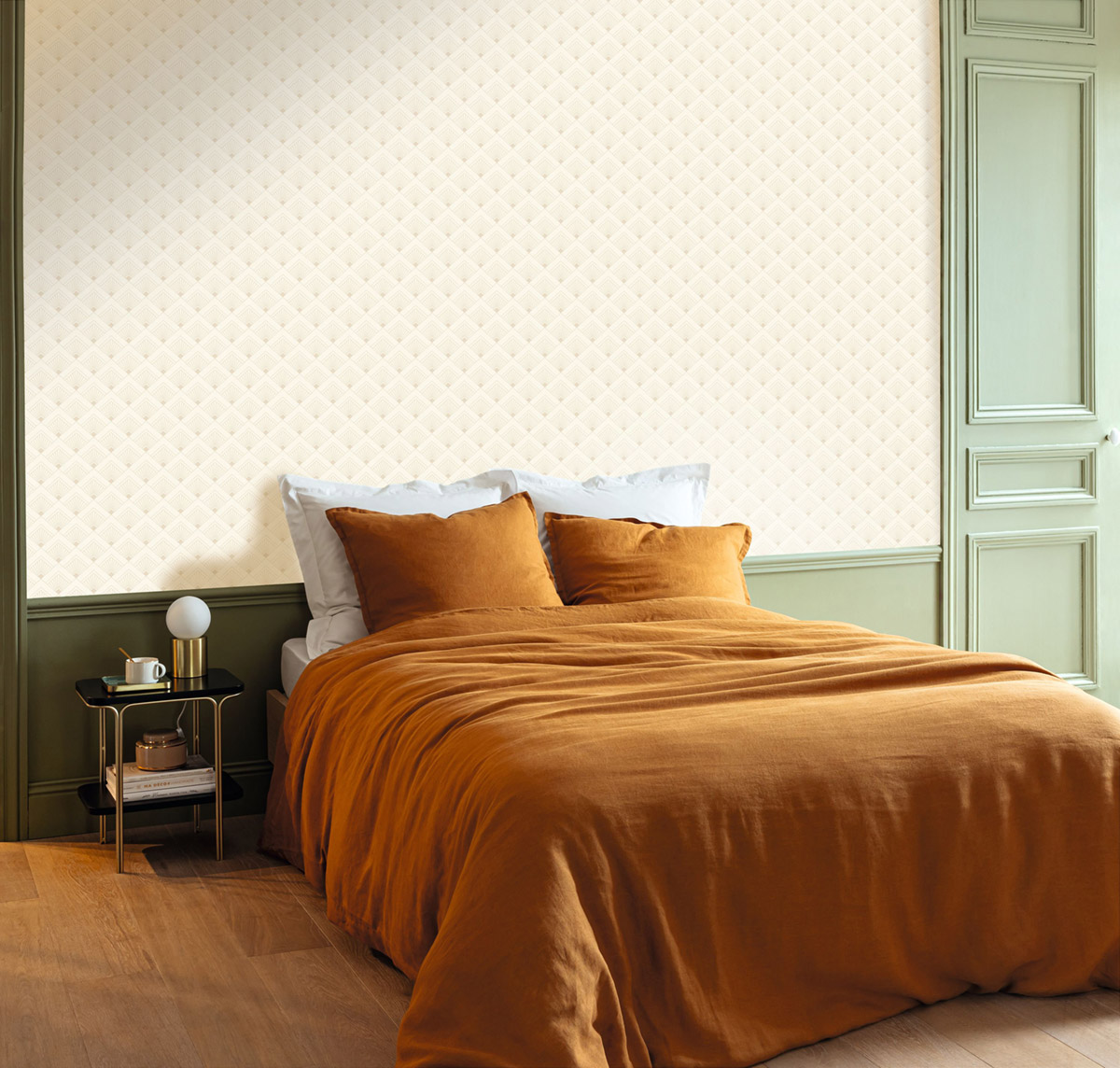 Papier peint Art Déco Carré Effervescence blanc beige nacré - Elégance de Casélio | Réf. ELC105310000