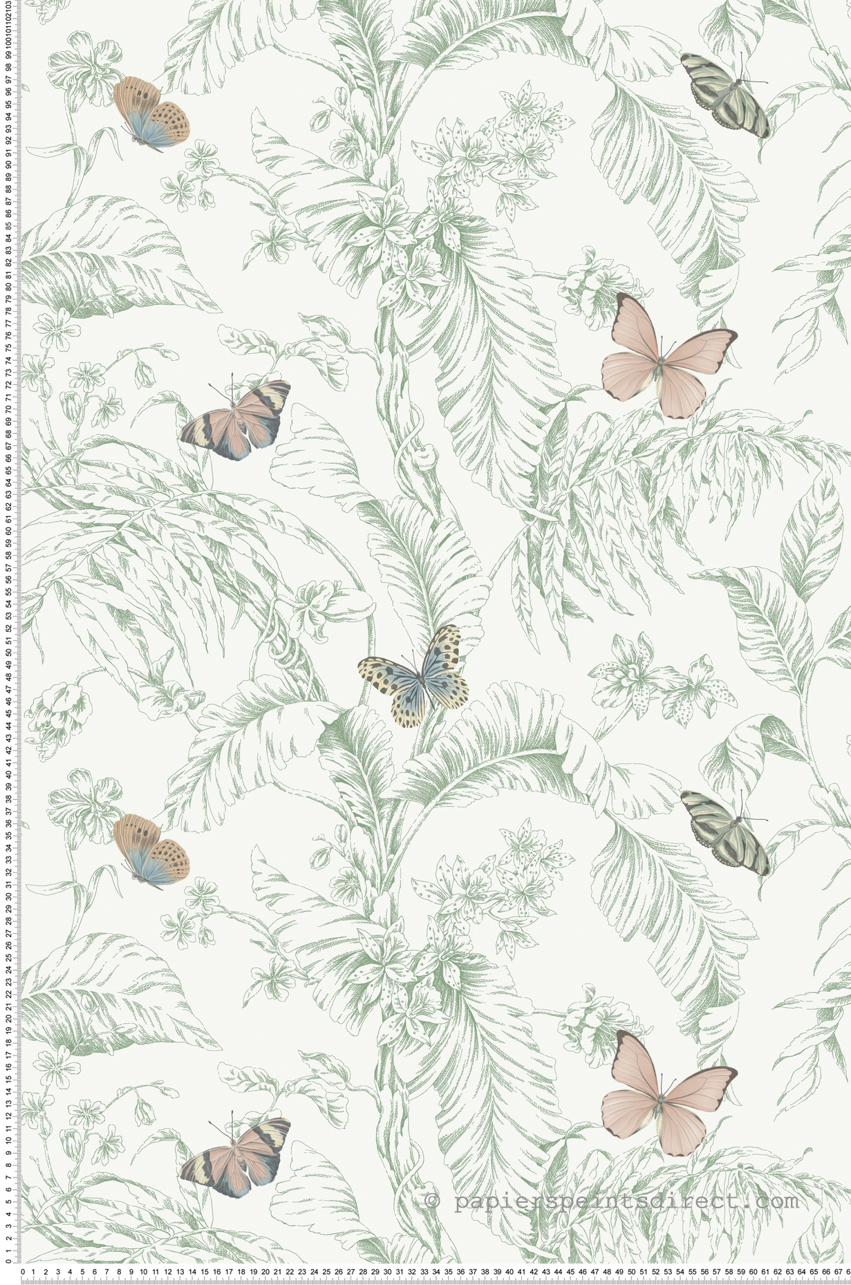 Papier peint Papillon Feuillage vert doux pastel - Toiles de York (Initiales) | Réf. INI-RT7930