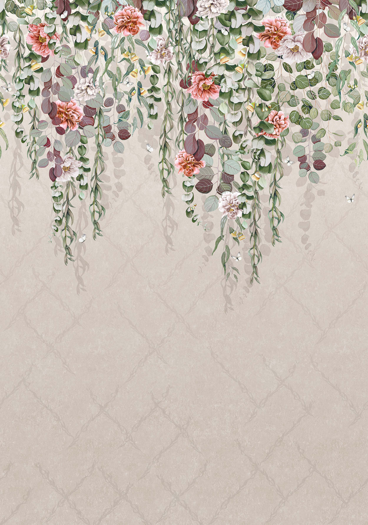 Papier peint panoramique Fleurs Eucalyptus Linen/Coral - Empyrea d'Osborne & Little | Réf. OSB-W7613-03
