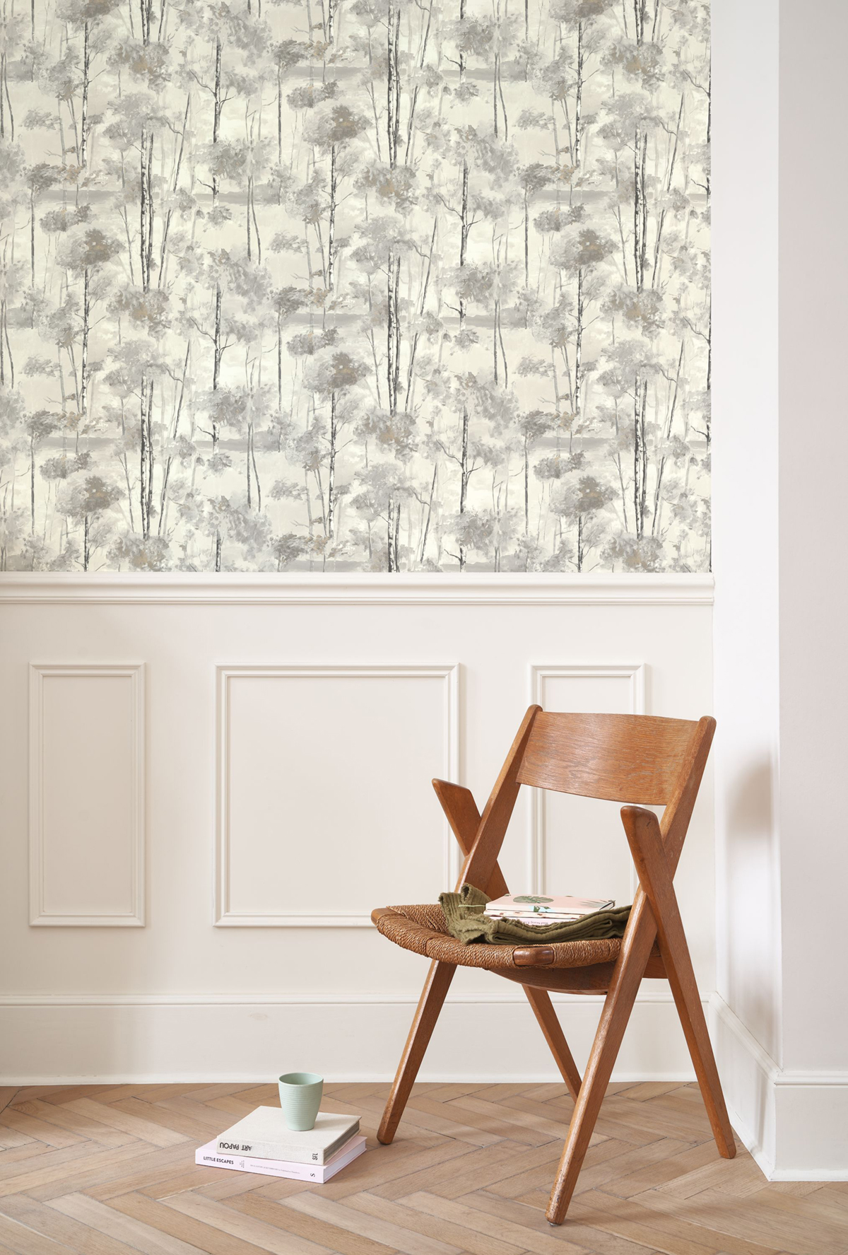 Papier peint Forêt Skandinavia gris doré - Riverside 4 de Casadéco | Réf. RIVI89549569