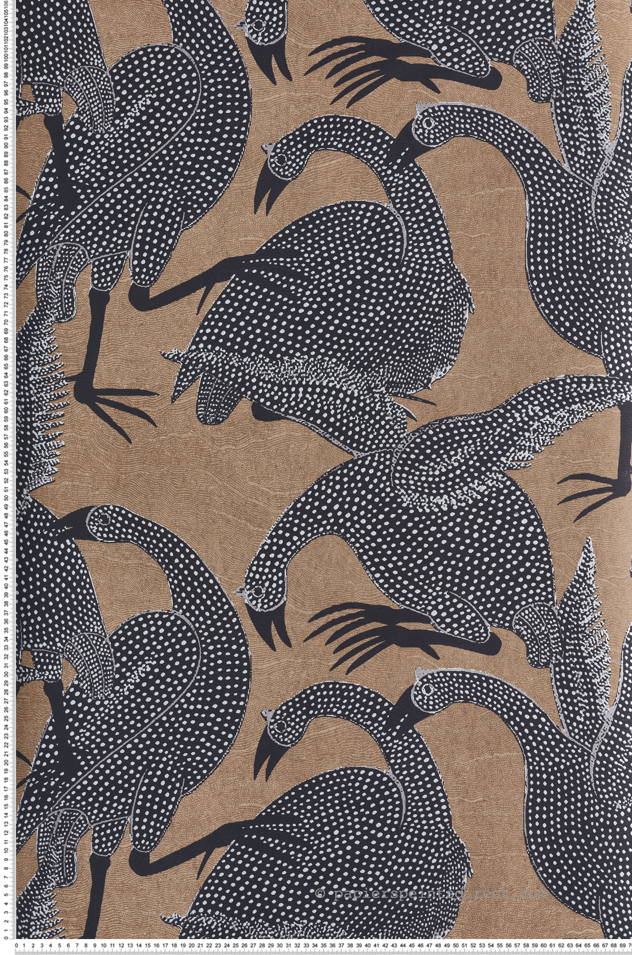 Papier peint Oiseau Pintade Guinea sépia argenté - Terra de Masureel | Réf. MAS-TER103