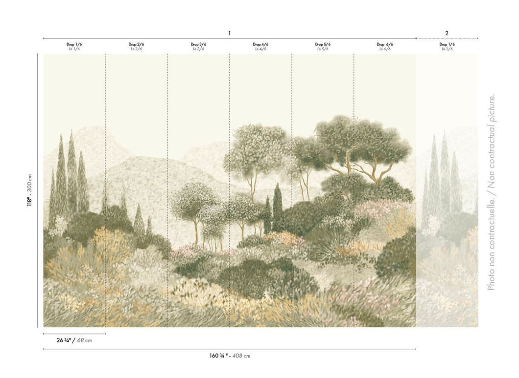 Papier peint panoramique Paysage Maquis Corse kaki - Panoramas 4 de Casamance AMBR | Réf. CAS-76761324