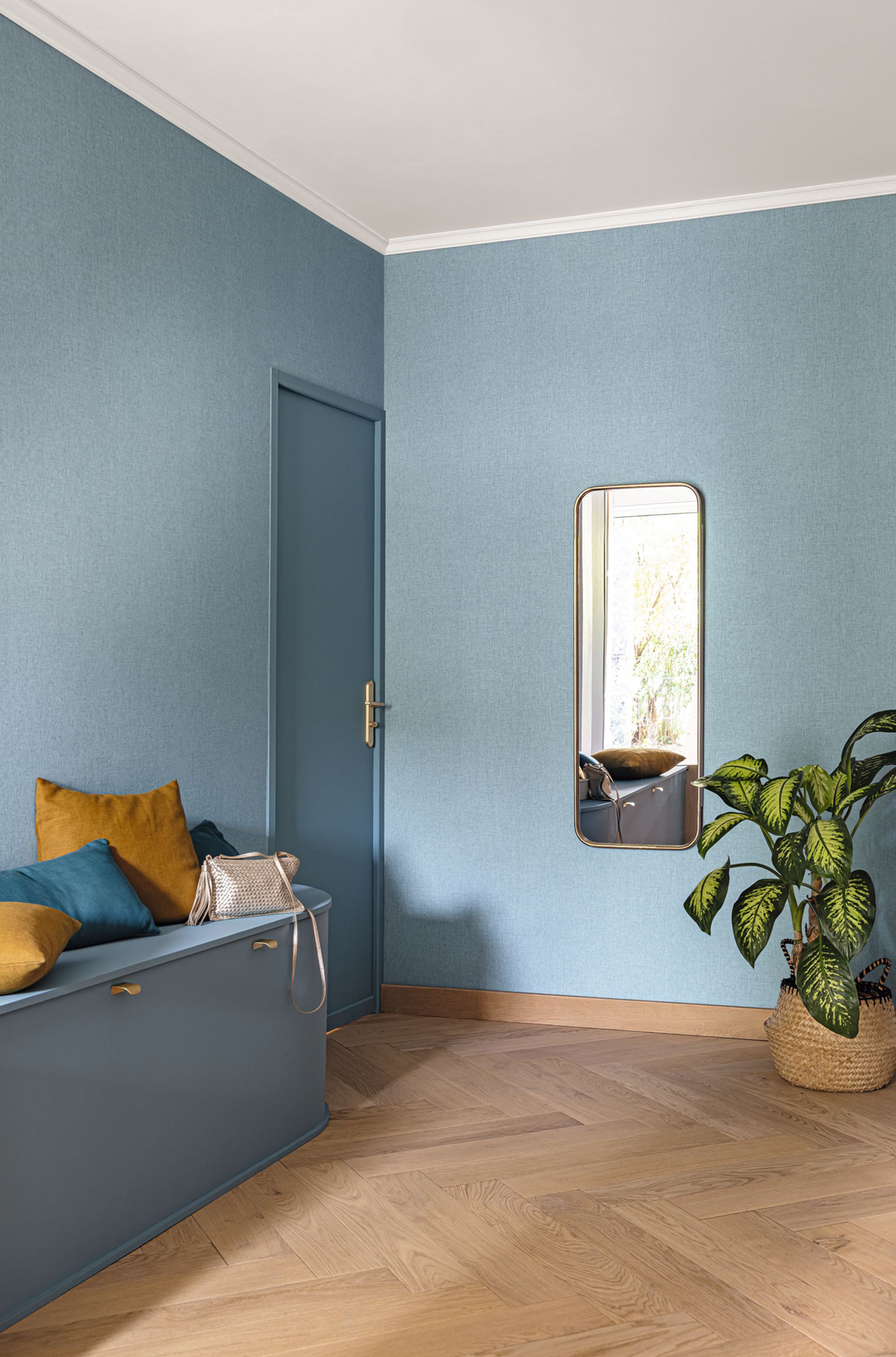 Papier peint Faux Uni Tissage bleu denim - Maison Siméon de Casélio AMB2 | Réf. MSI103226230