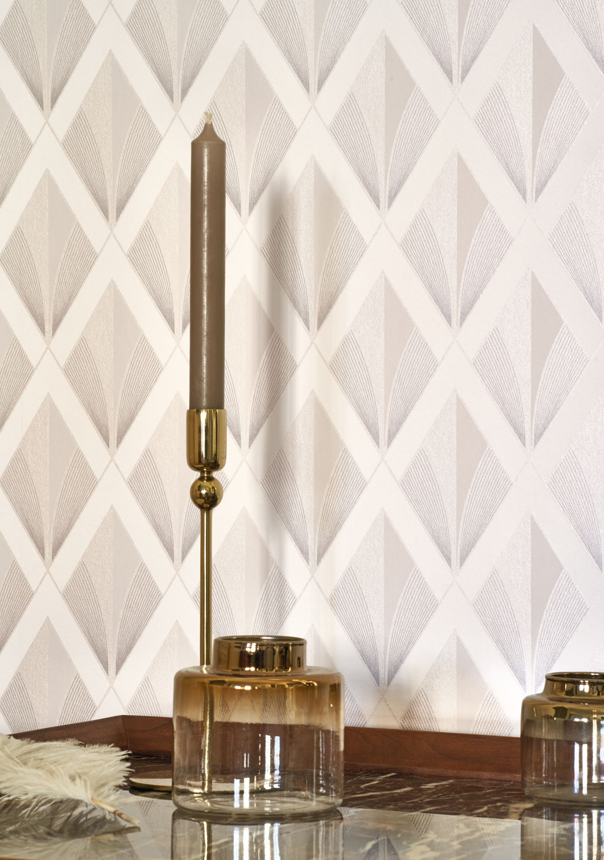 Papier peint Losange Art Déco Chrysler blanc nacré - Twenties de Casadéco AMB3 | Réf. TWNT88670222