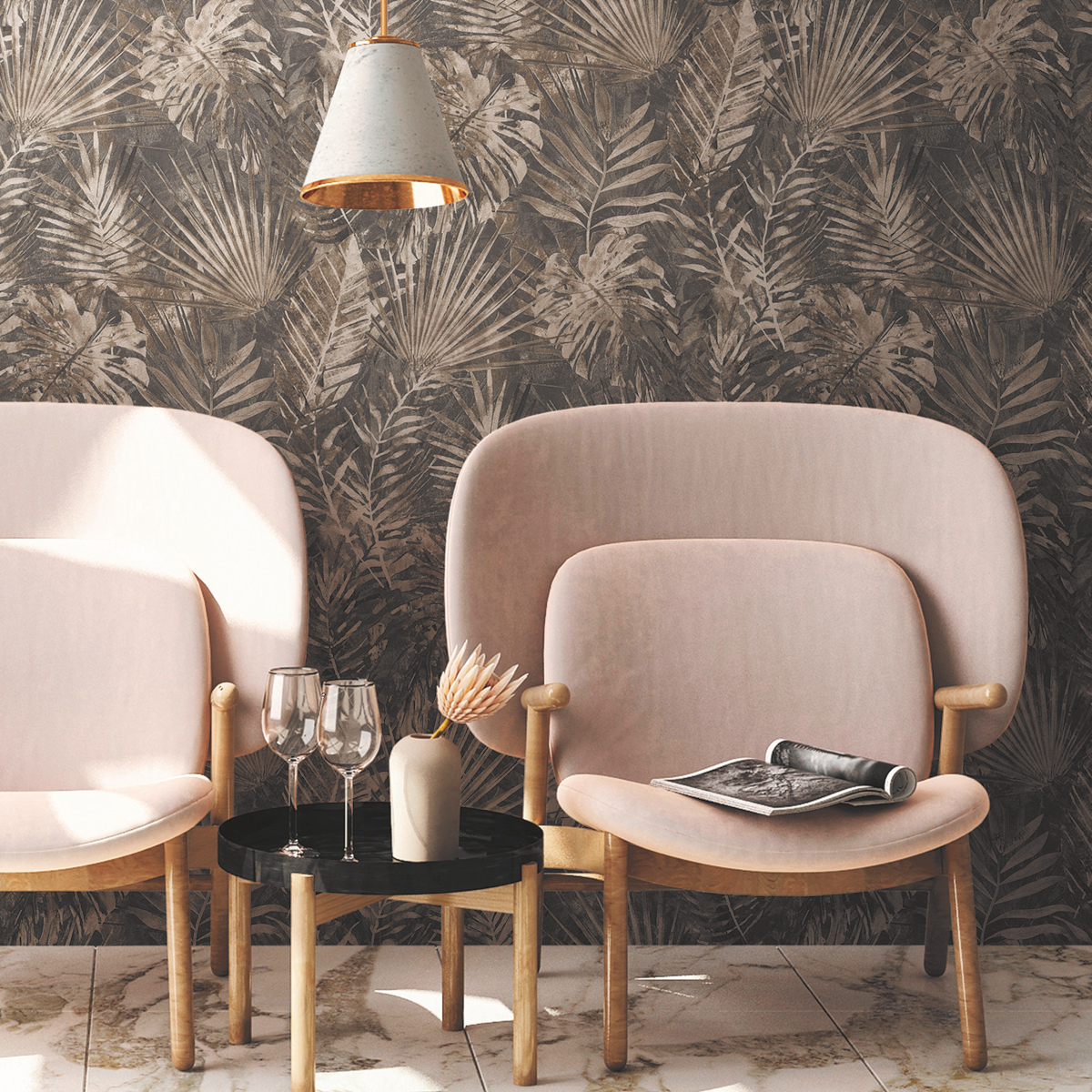 Papier peint Palmes Sumatra marron anthracite - Natural Living d'A.S. Création AMB2 | Réf. AS-386383