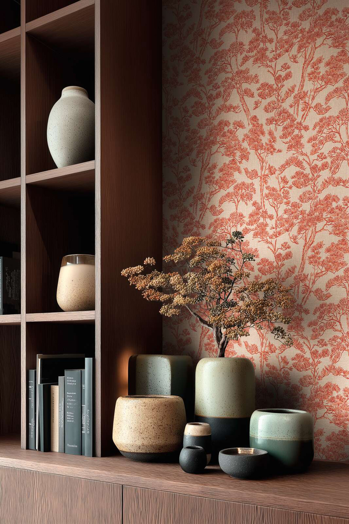 Papier peint Japonais Naturel Pins corail - Vibes & Styles d'A.S. Création AMB3| Réf. AS-790014