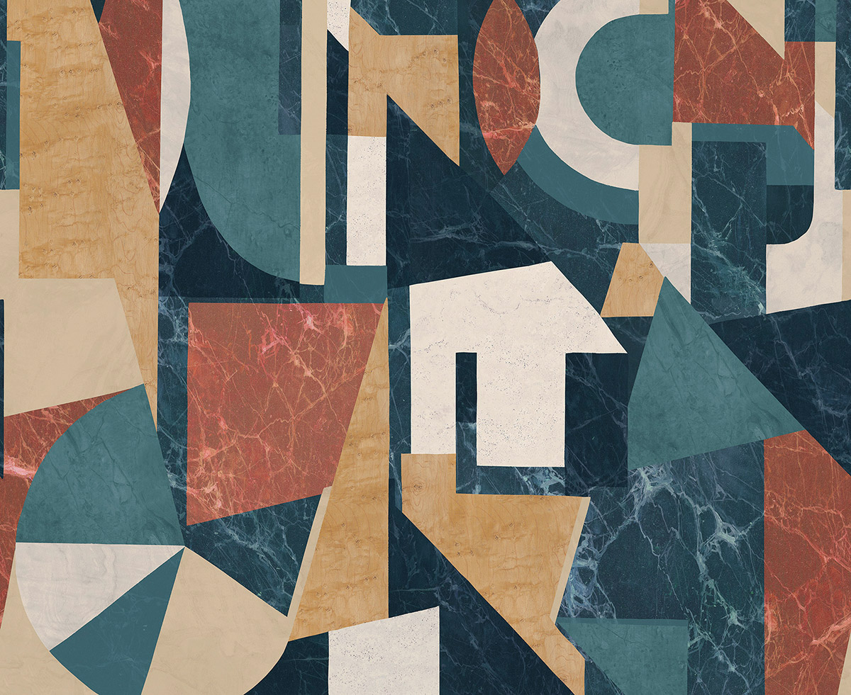 Papier peint panoramique Géométrique Pierre Palazzi vert - A, B et C H260 - Rock de Masureel | Réf. MAS-DGROC102X-260