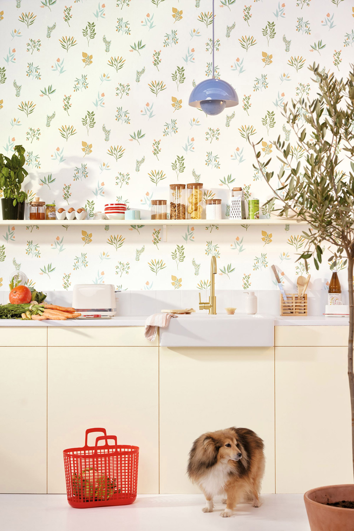 Papier peint Vintage Bouquet Luck curry bleu vert - Green Life 2 de Casélio | Réf. GNL2105370251