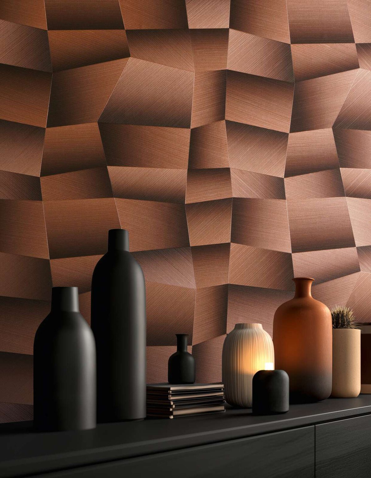 Papier peint Panneaux Géométriques Métal cuivre - Vibes & Styles d'A.S. Création AMB4| Réf. AS-791971