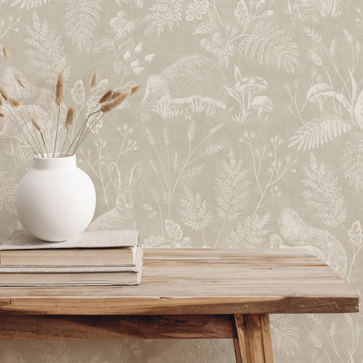 Papier peint Toile de Jouy Animaux Woodland beige - Beaux Arts de Lutèce AMB1| Réf. LTC-M1800