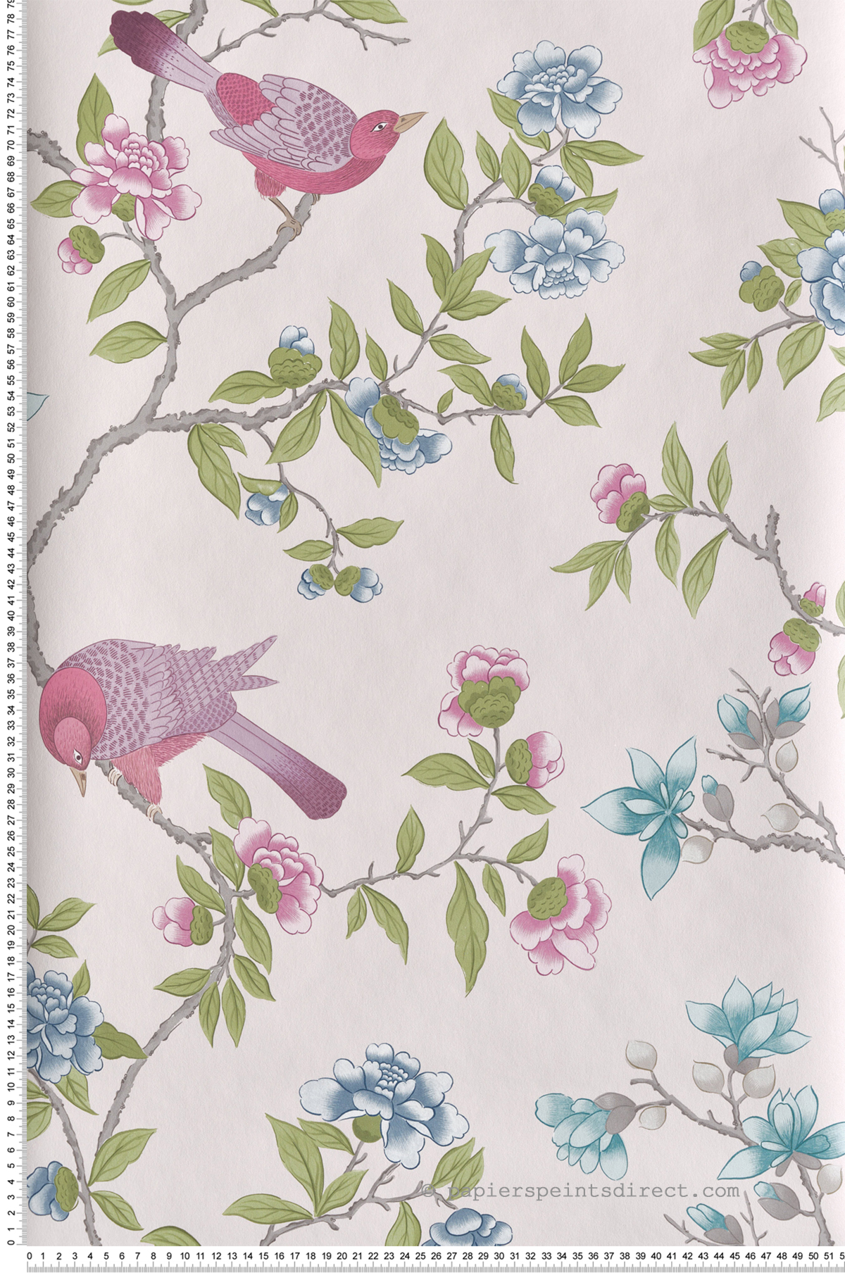 Papier peint Oiseaux Pivoine Aderyn China Clay - National Trust Papers 4 de Little Greene | Réf. 0267ADCHINA
