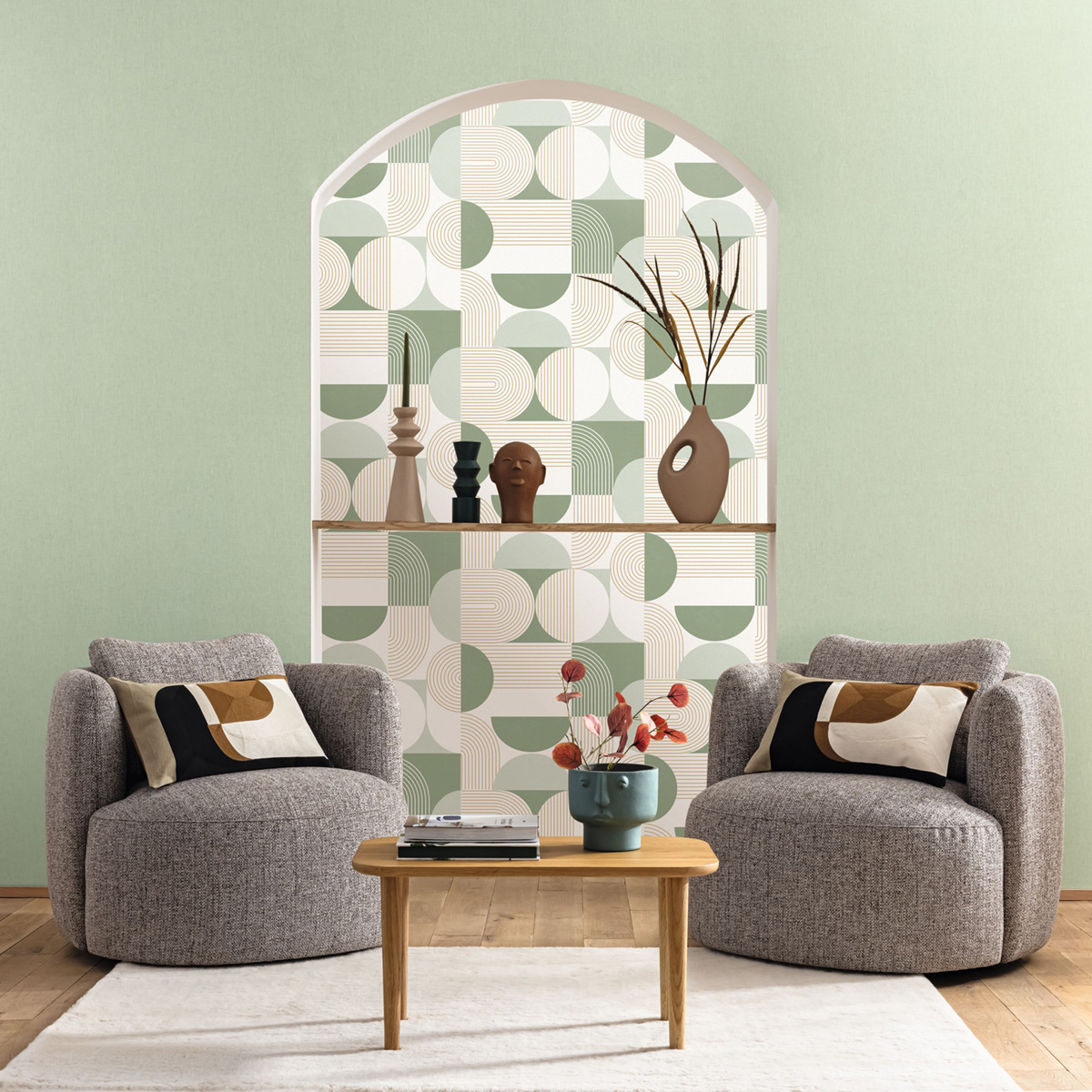 Papier peint Graphique Amplitude vert d'eau doré - Graphic de Casélio | Réf. GPC105500711