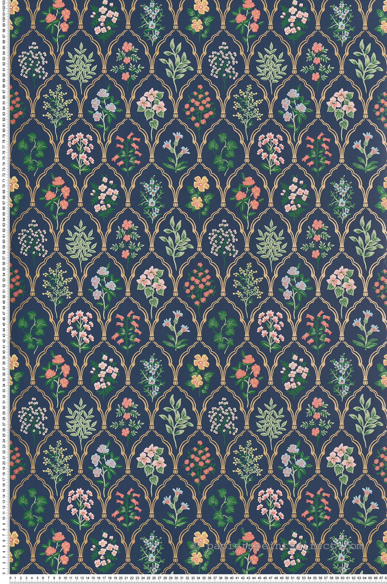 Papier peint Plantes Hawthorne multicolore/bleu - Rifle Paper Co. d'Initiales | Réf. INI-RI5129