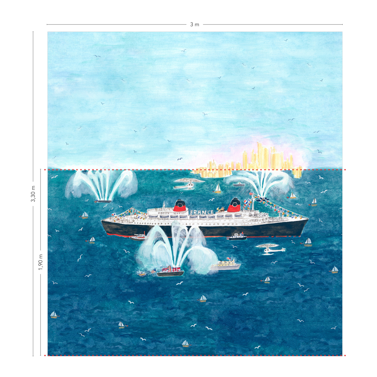 Papier peint panoramique Bateau Le France A+B 1/2/3/4/5/6 - Isidore Leroy