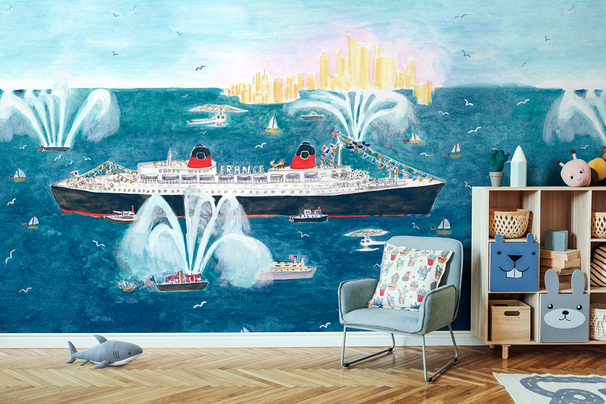 Papier peint panoramique Bateau Le France A 1/2/3 - Isidore Leroy AMB3