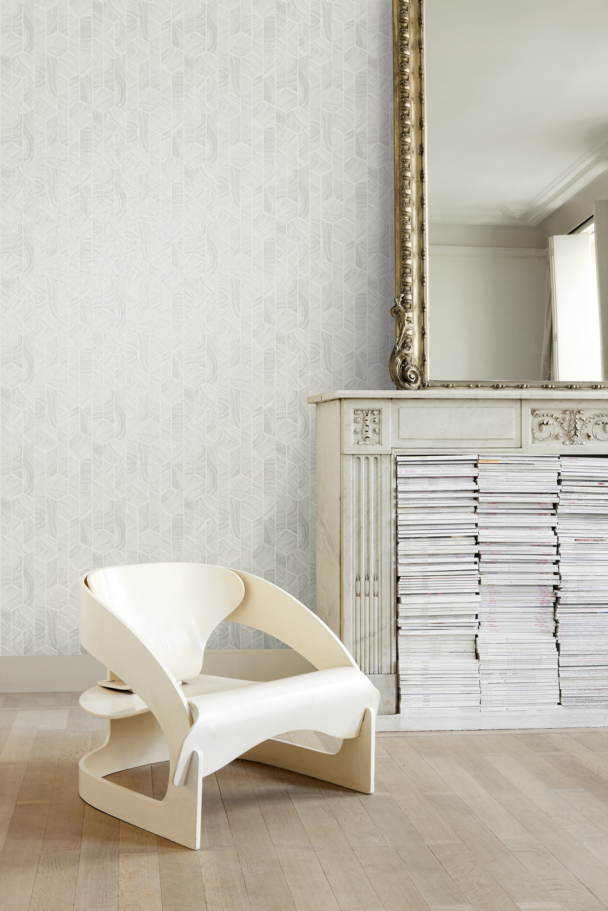 Papier peint Géométrique Kantha gris écru argenté - Summer de Masureel | Réf. MAS-SUM102