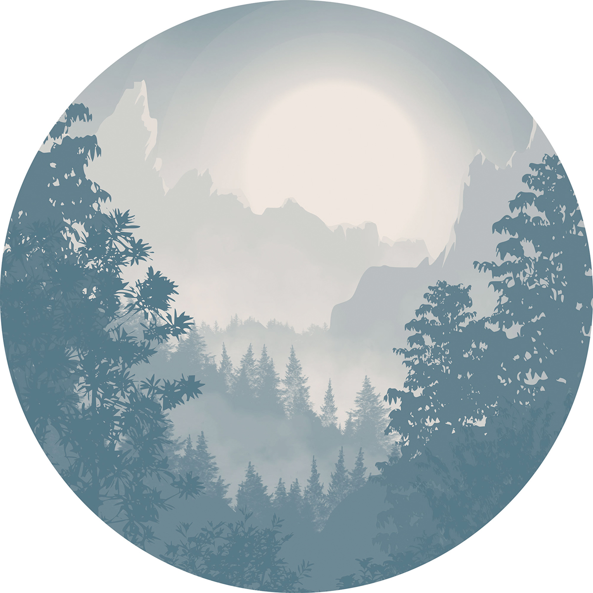 Papier peint adhésif rond Forêt Blue Valley - Papier peint Komar Dots