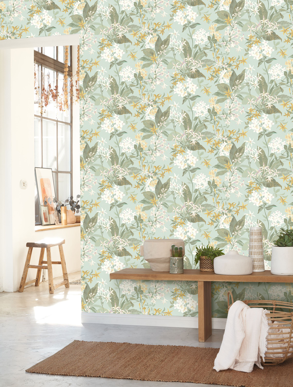 Papier peint Fleuri Songe de Jasmin vert d'eau - Le Beau Jardin de Casadéco | Réf. BJAR202566025
