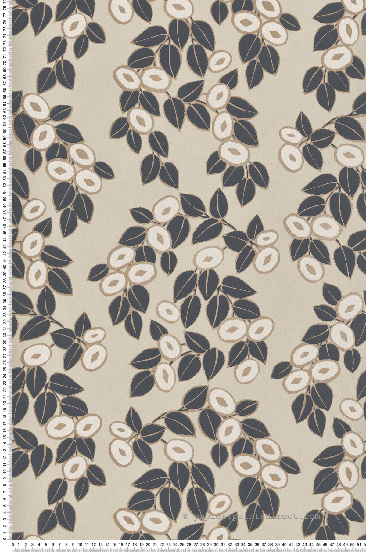Papier peint Feuillages Fruités beige - Elodie 1838 Wallcoverings d'Initiales | Réf. INI-90713603