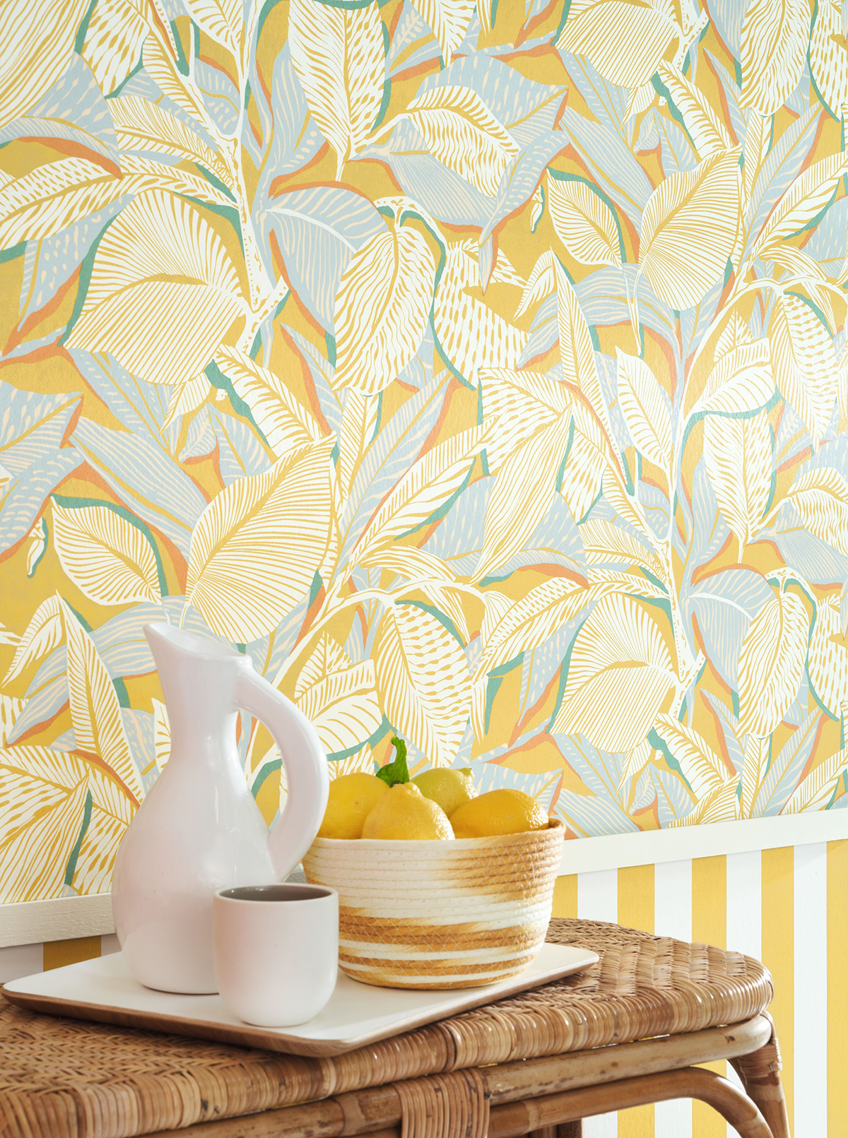 Papier peint Feuillage Riviera jaune citron - Méditerranée de Casadéco AMB2 | Réf. MEDI87412679