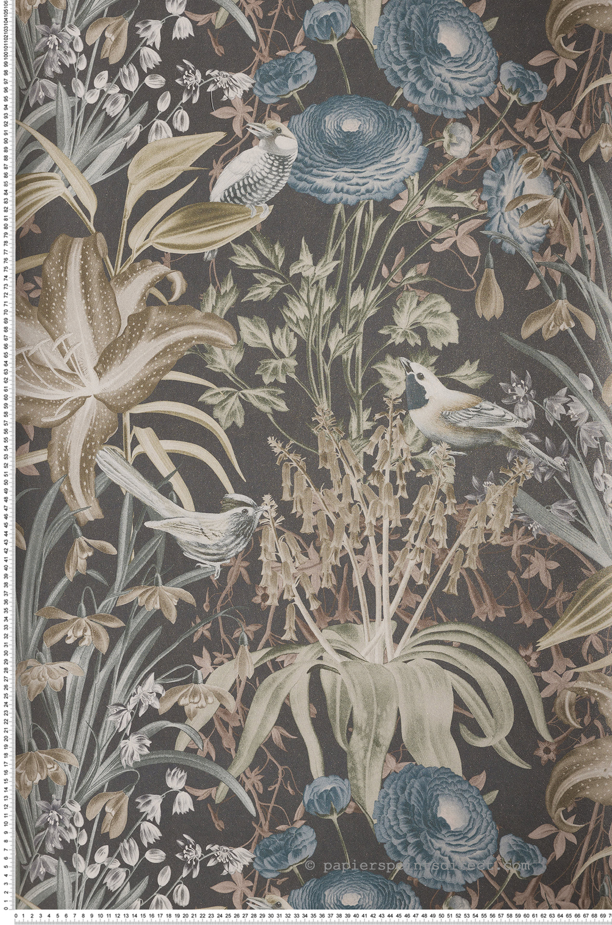 Papier peint Oiseaux et Fleurs Moorea noir et doré - Moorea de Montecolino | Réf. MC-26731