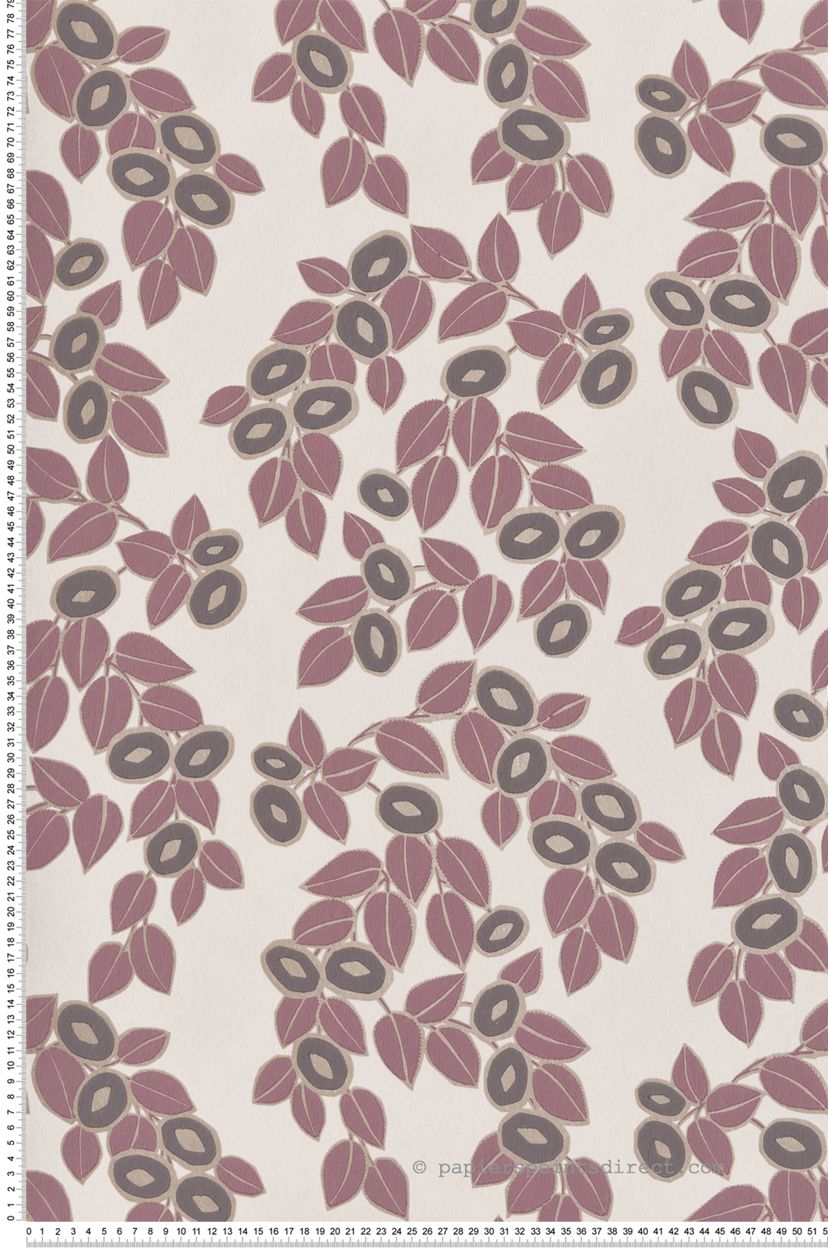 Papier peint Feuillages Fruités prune - Elodie 1838 Wallcoverings d'Initiales | Réf. INI-90713602
