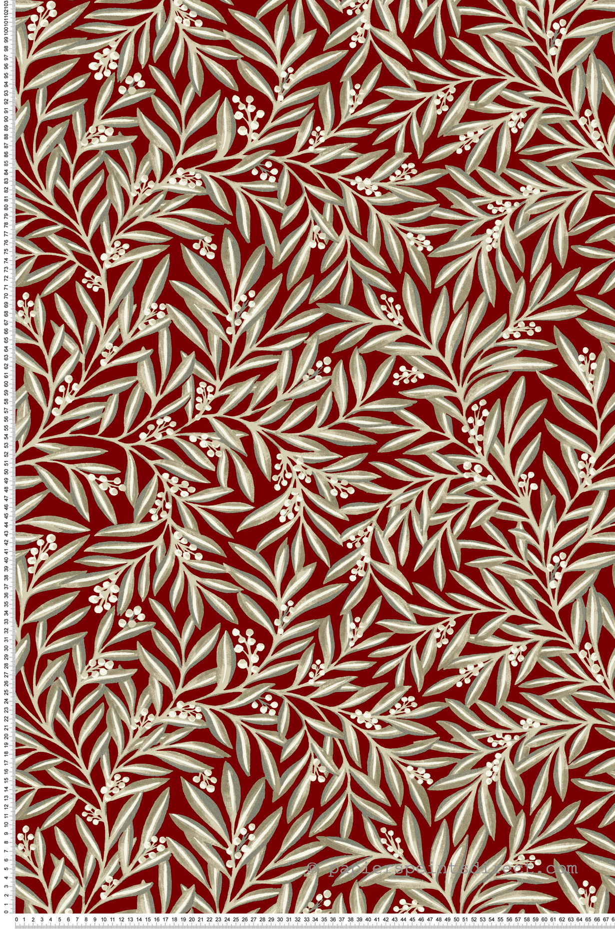 Papier peint Feuillage Sorbier rouge carmin - Arts & Crafts d'Initiales | Réf. INI-AC9134